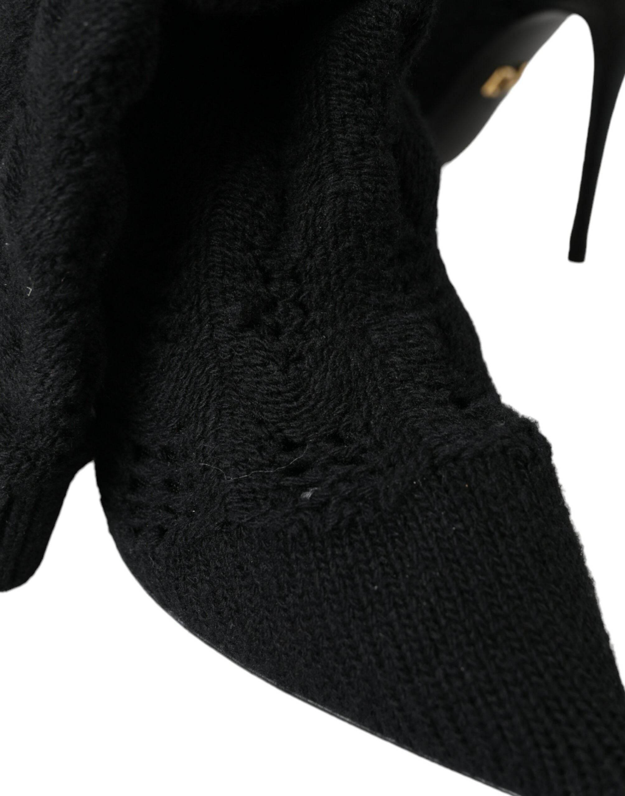 Dolce & Gabbana Black Stiletto Heels Mid Calf Boots Shoes - Hilstor