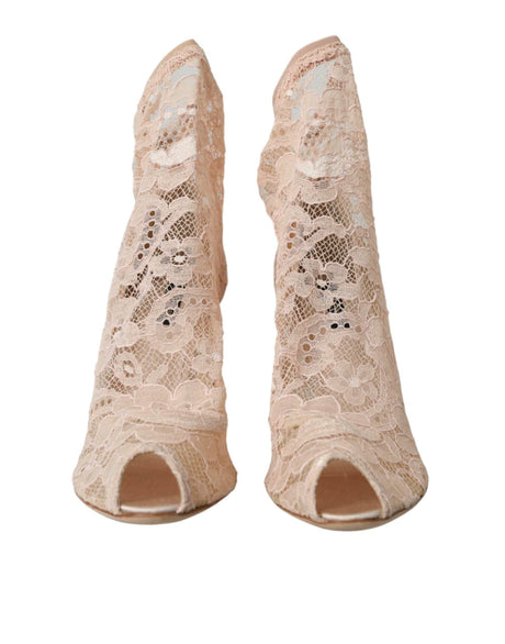 Dolce & Gabbana Beige Stretch Taormina Lace Boots Shoes - Hilstor
