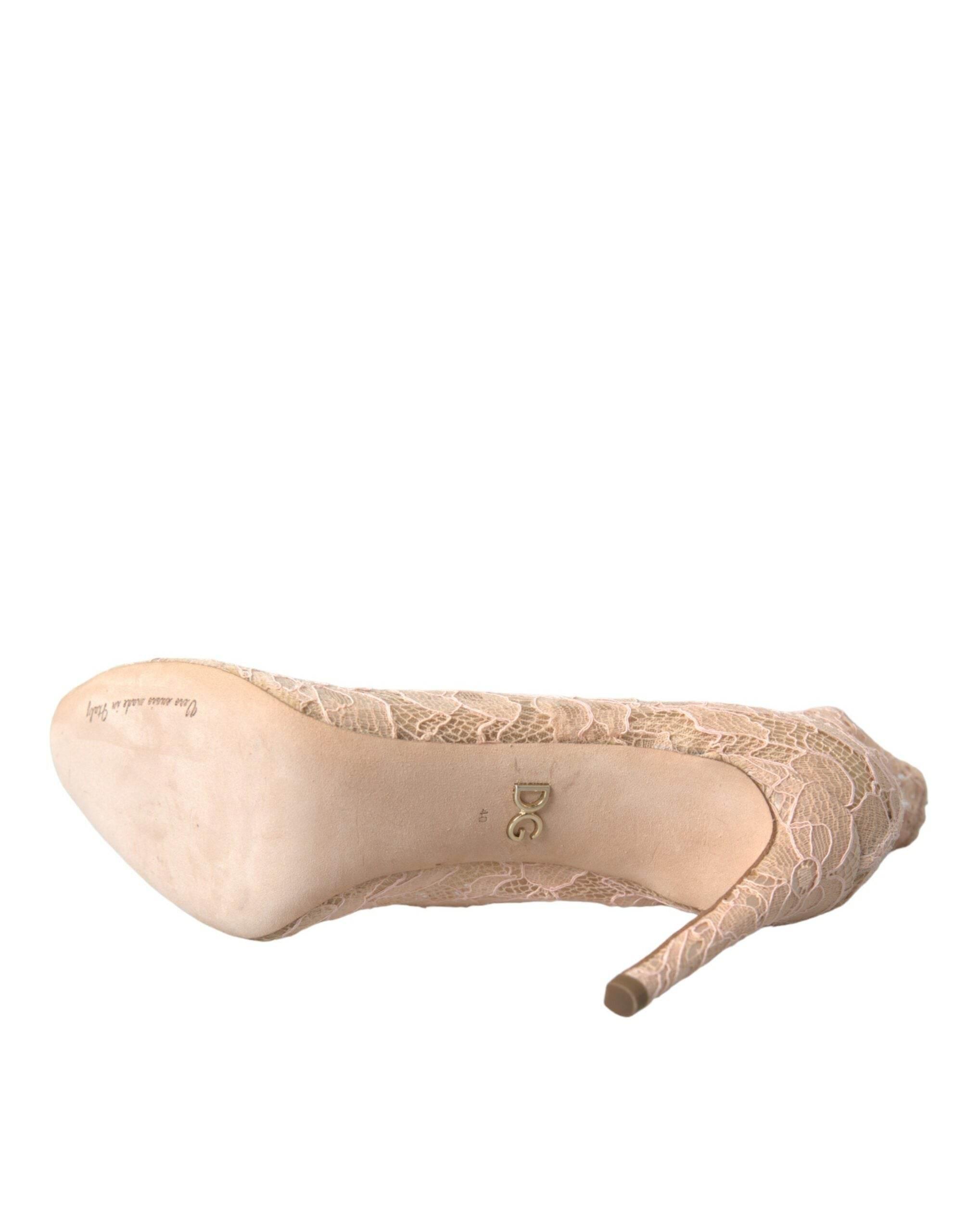 Dolce & Gabbana Beige Stretch Taormina Lace Boots Shoes - Hilstor