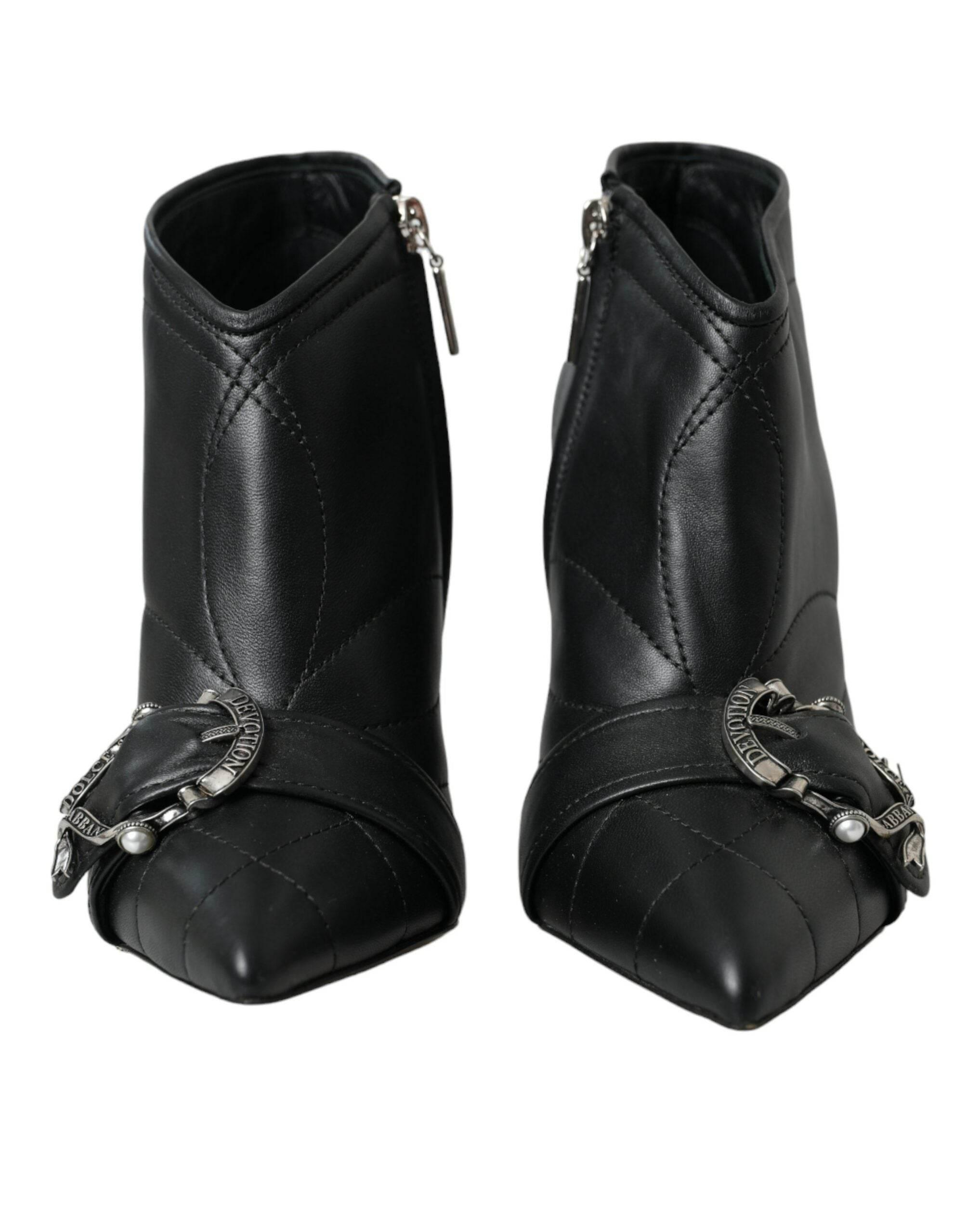 Dolce & Gabbana Black Devotion Quilted Buckled Boots Shoes - Hilstor