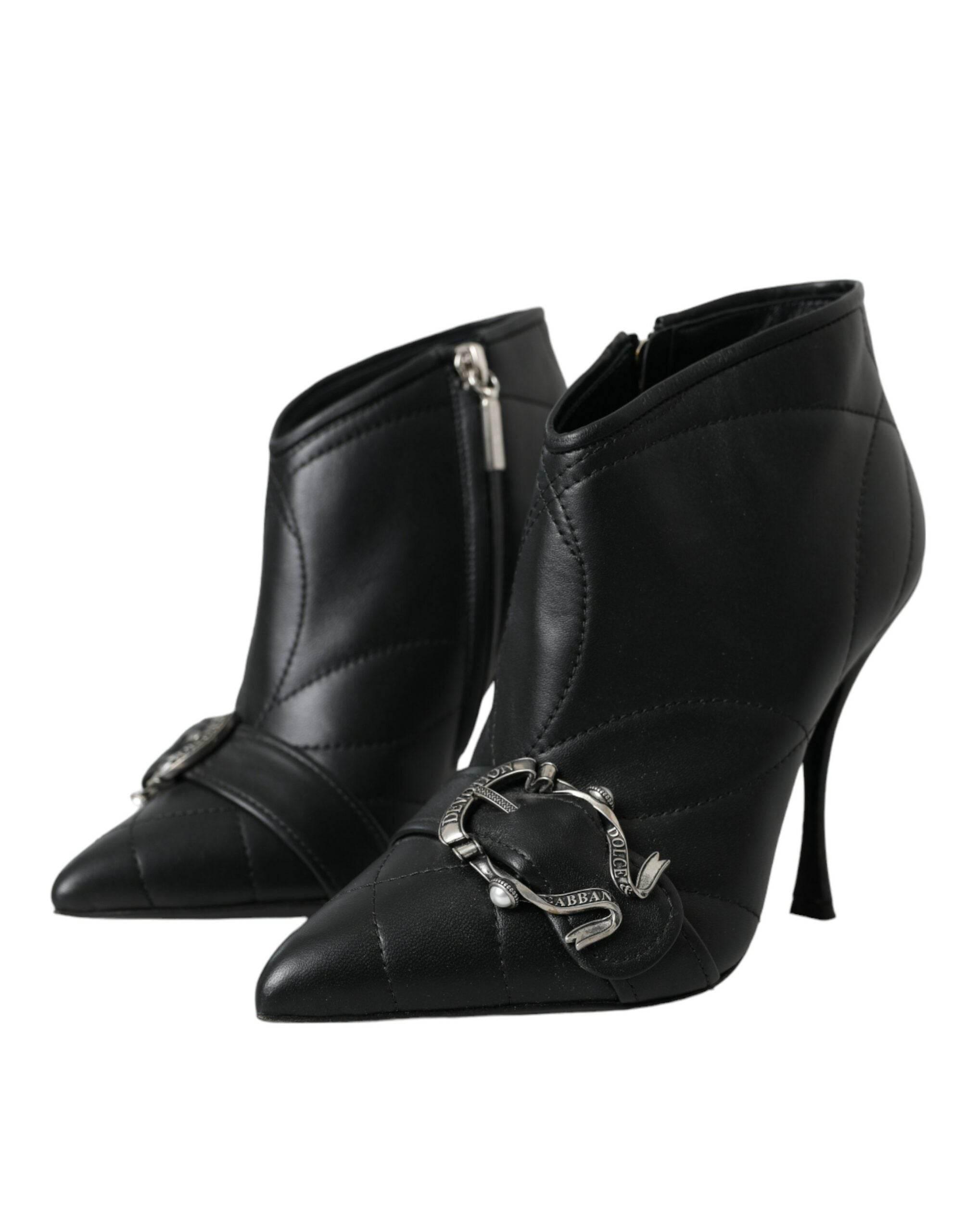 Dolce & Gabbana Black Devotion Quilted Buckled Boots Shoes - Hilstor