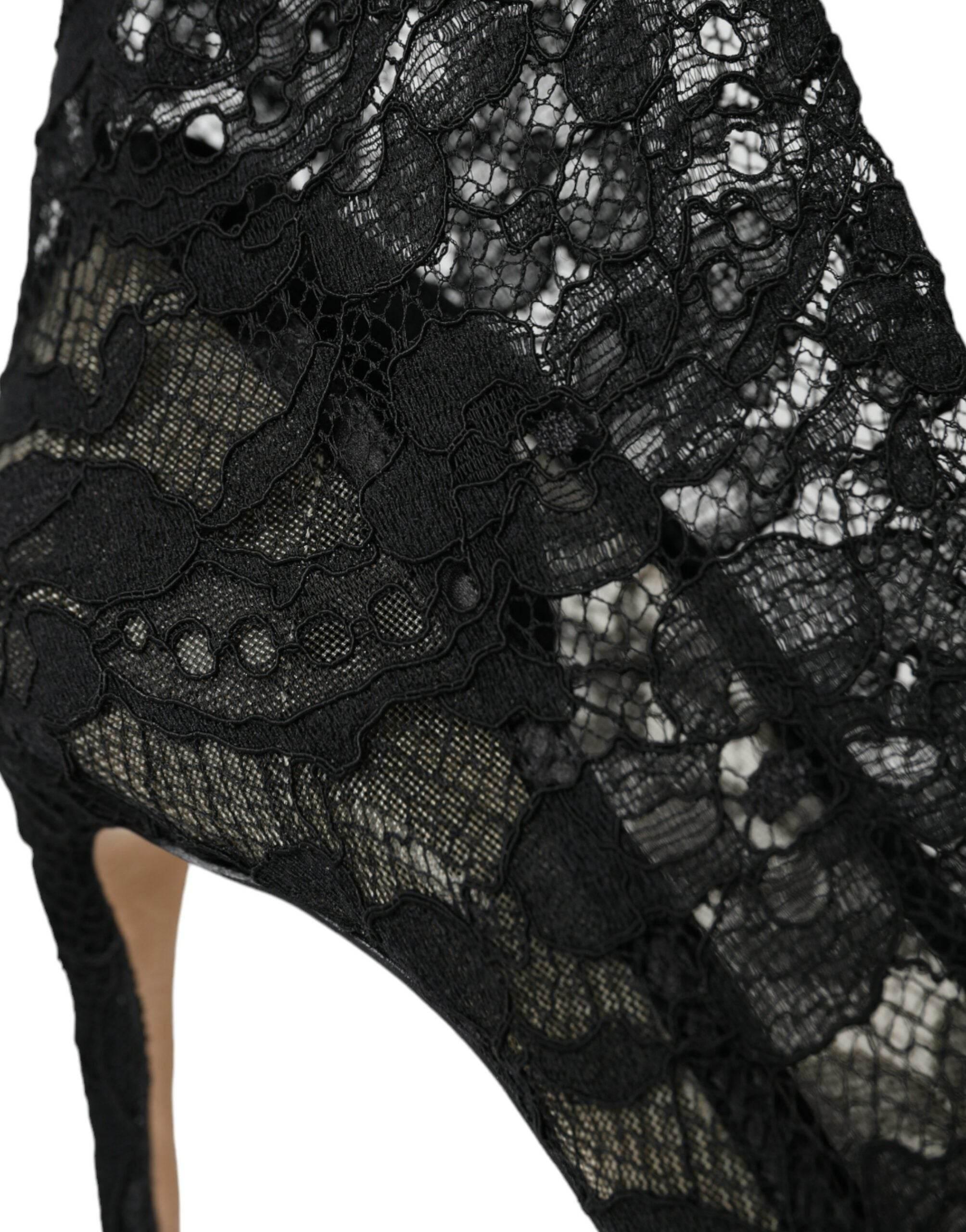 Dolce & Gabbana Black Stretch Taormina Lace Boots Shoes - Hilstor