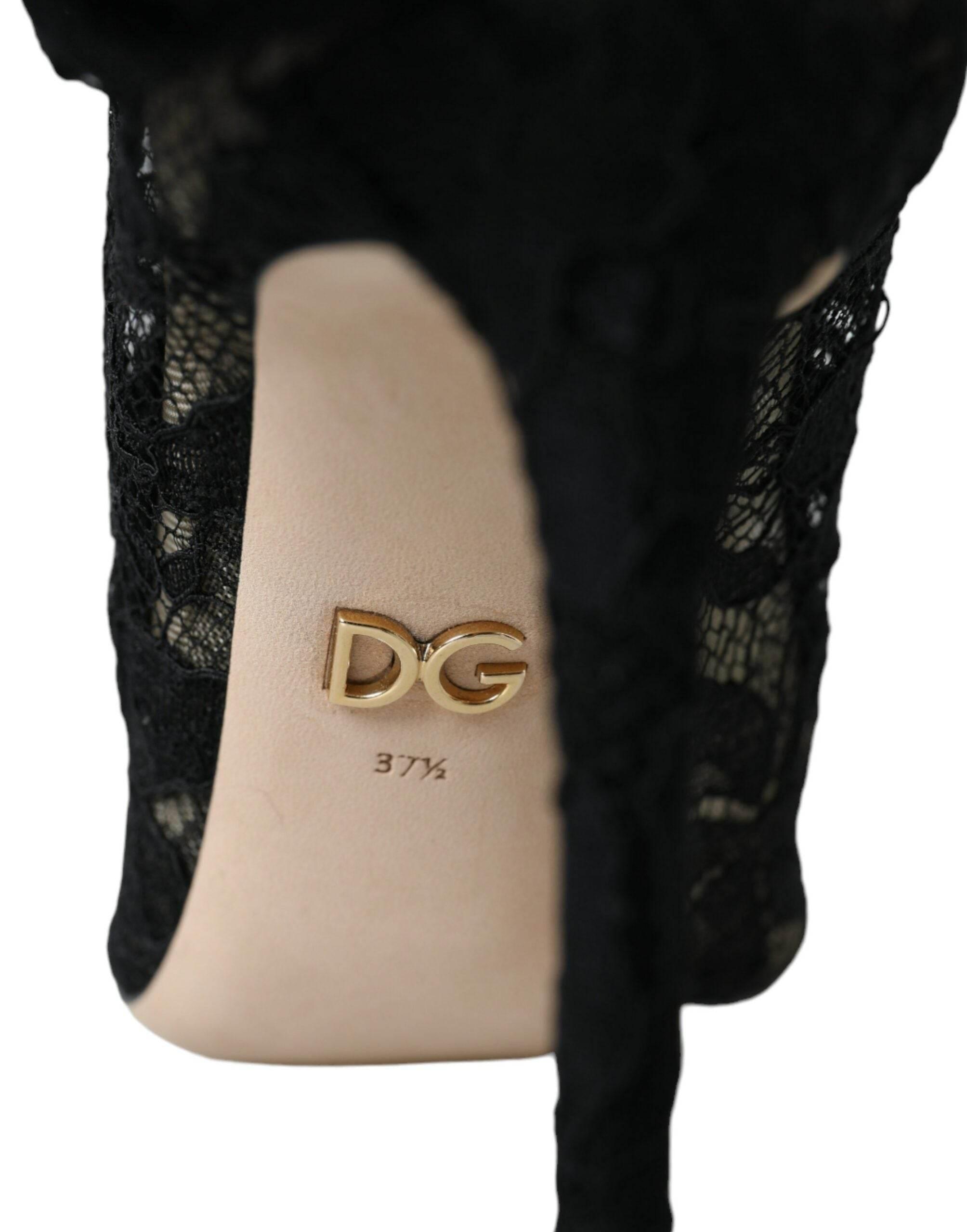 Dolce & Gabbana Black Stretch Taormina Lace Boots Shoes - Hilstor