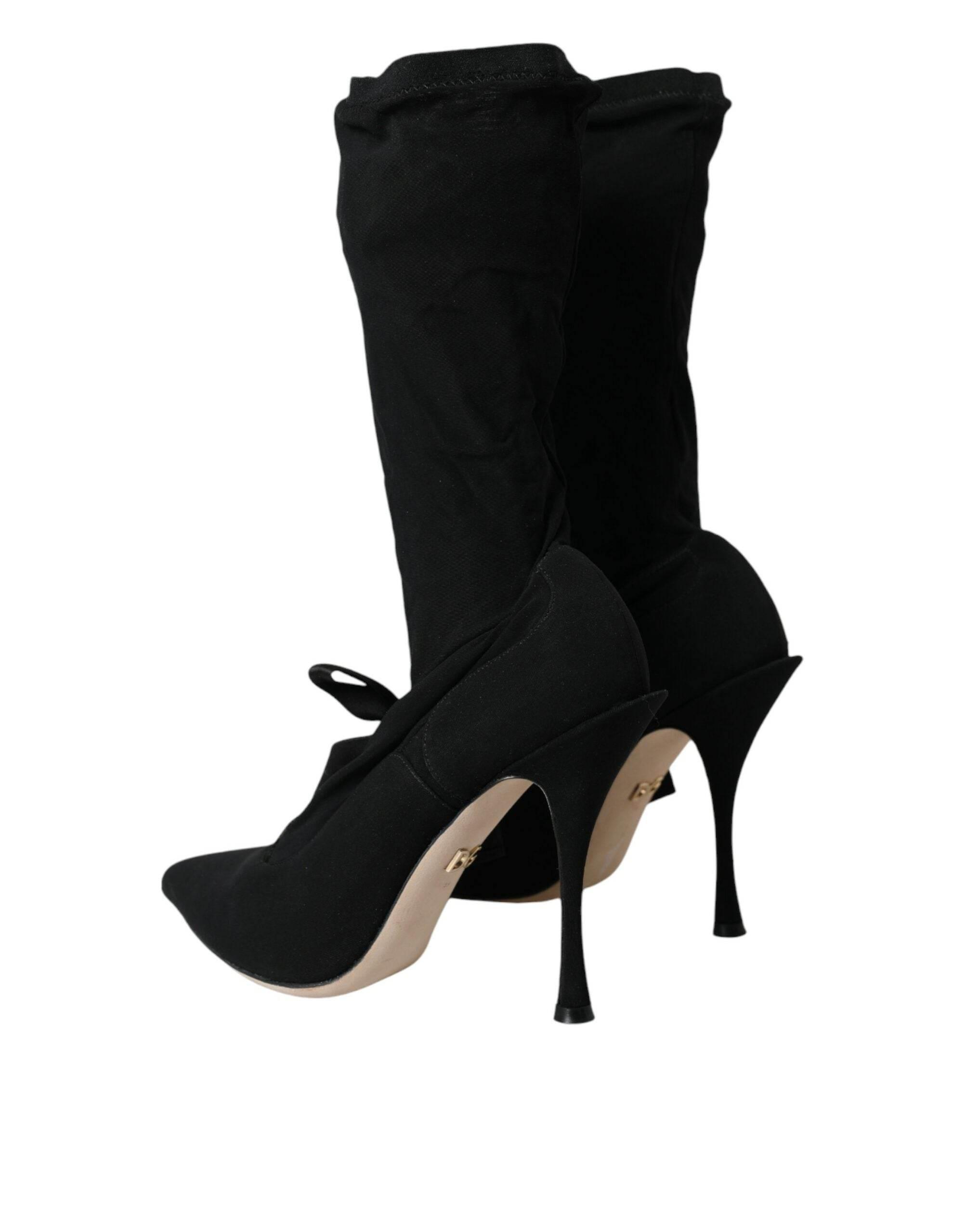 Dolce & Gabbana Black Stiletto Heels Mid Calf Boots Shoes - Hilstor