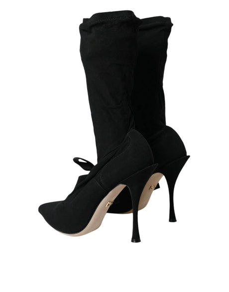 Dolce & Gabbana Black Stiletto Heels Mid Calf Boots Shoes - Hilstor