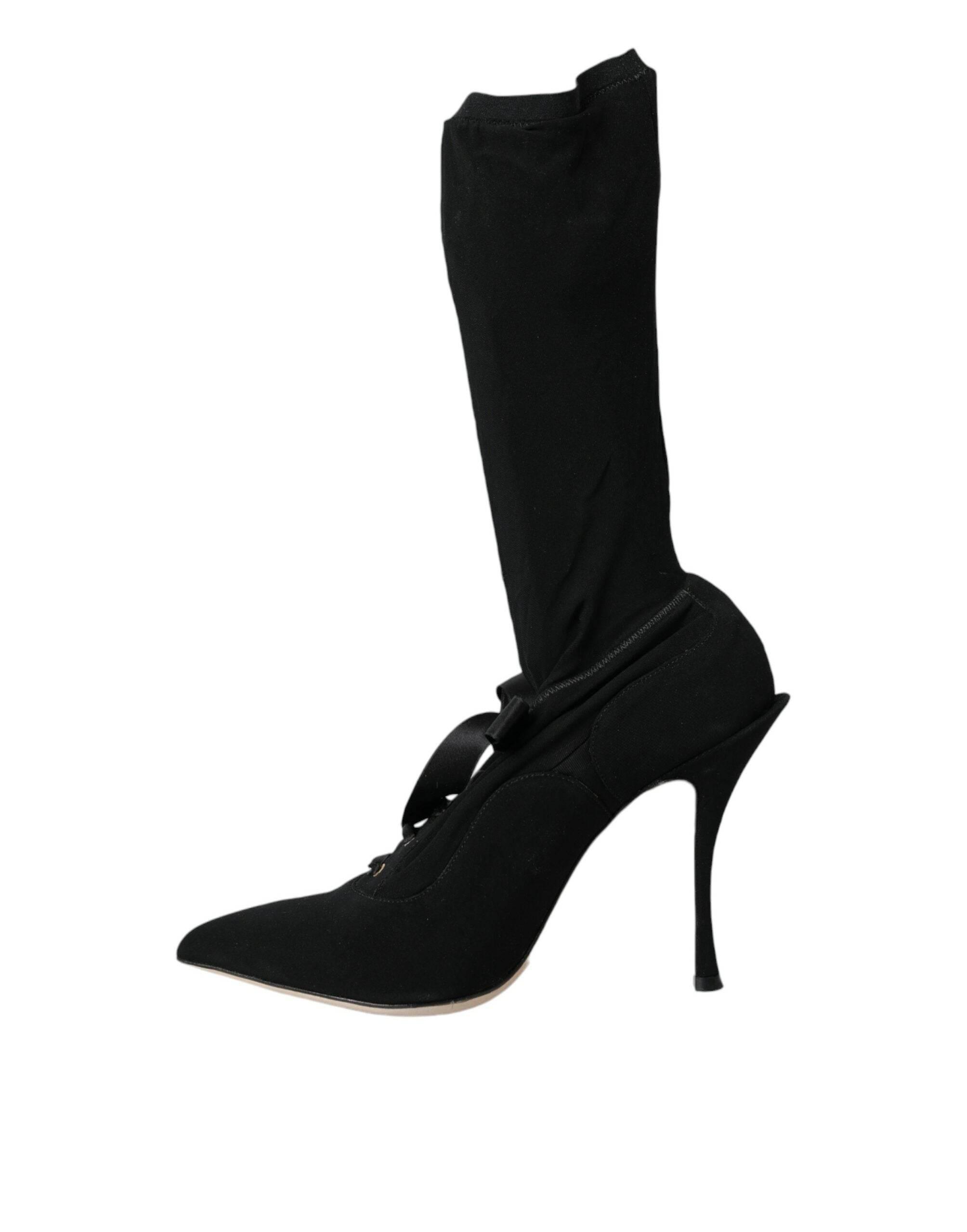 Dolce & Gabbana Black Stiletto Heels Mid Calf Boots Shoes - Hilstor