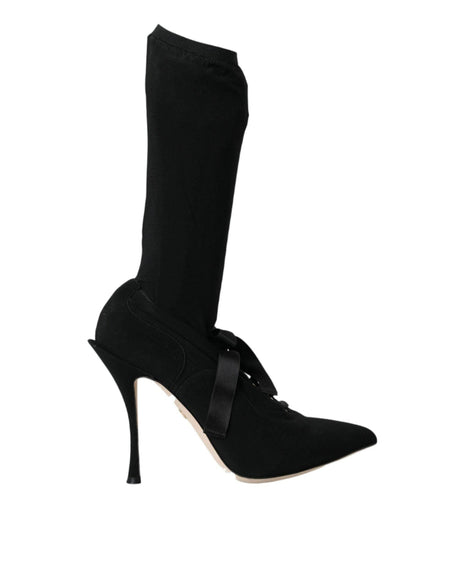 Dolce & Gabbana Black Stiletto Heels Mid Calf Boots Shoes - Hilstor