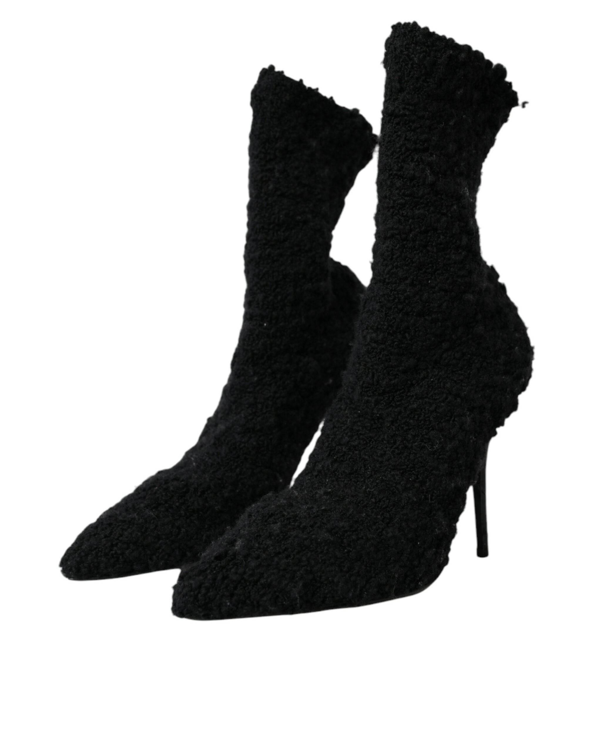 Dolce & Gabbana Black Stiletto Heels Mid Calf Boots Shoes - Hilstor