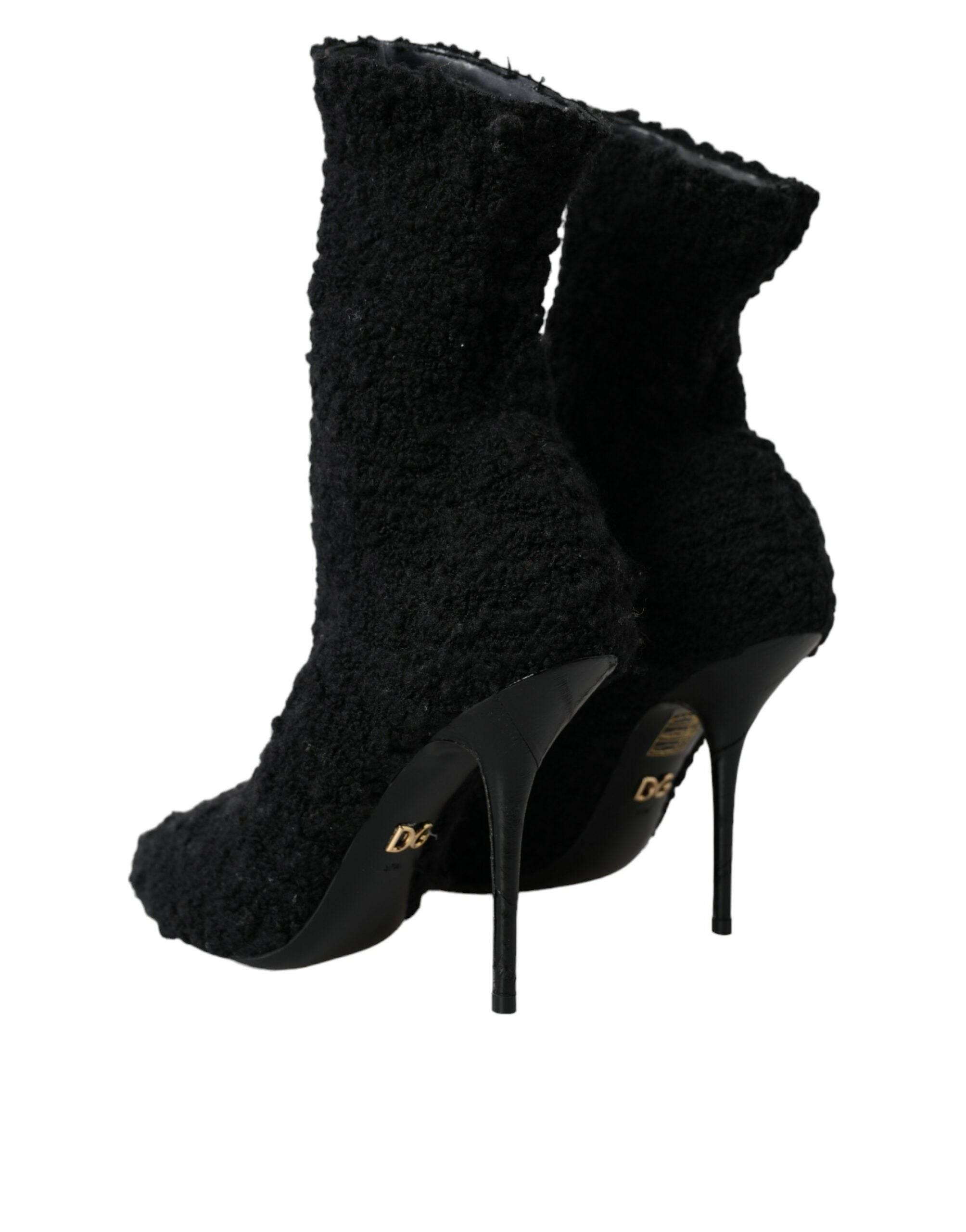 Dolce & Gabbana Black Stiletto Heels Mid Calf Boots Shoes - Hilstor