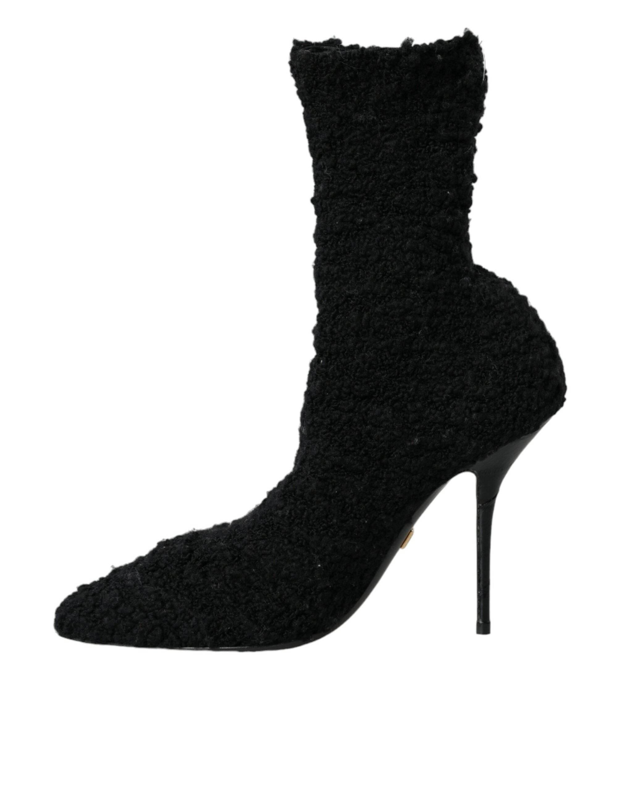 Dolce & Gabbana Black Stiletto Heels Mid Calf Boots Shoes - Hilstor