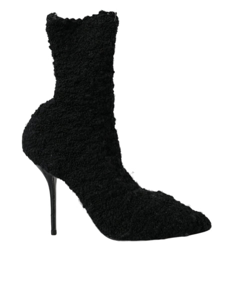 Dolce & Gabbana Black Stiletto Heels Mid Calf Boots Shoes - Hilstor