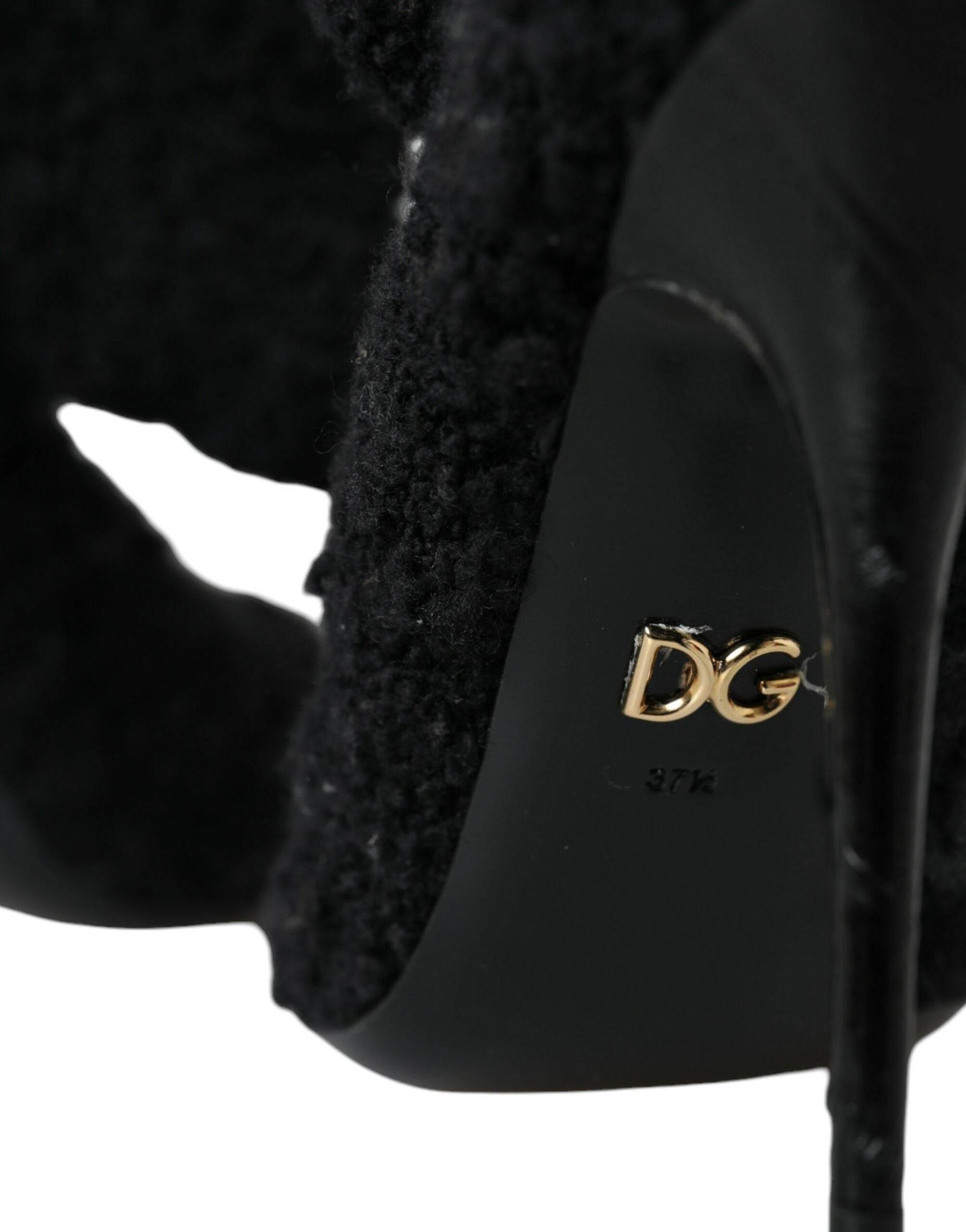 Dolce & Gabbana Black Stiletto Heels Mid Calf Boots Shoes - Hilstor
