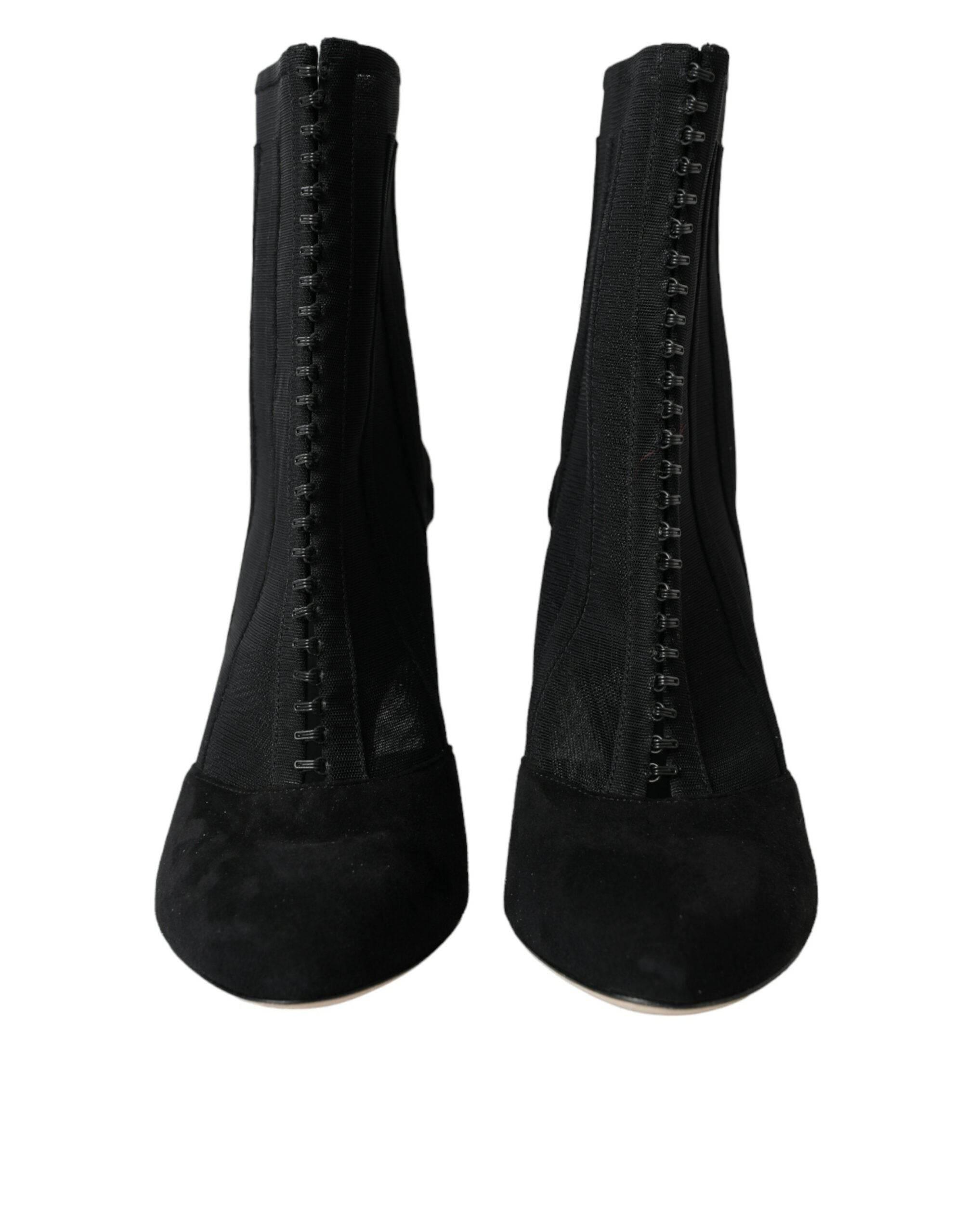 Dolce & Gabbana Black Mesh Stiletto Heels Ankle Boots Shoes - Hilstor