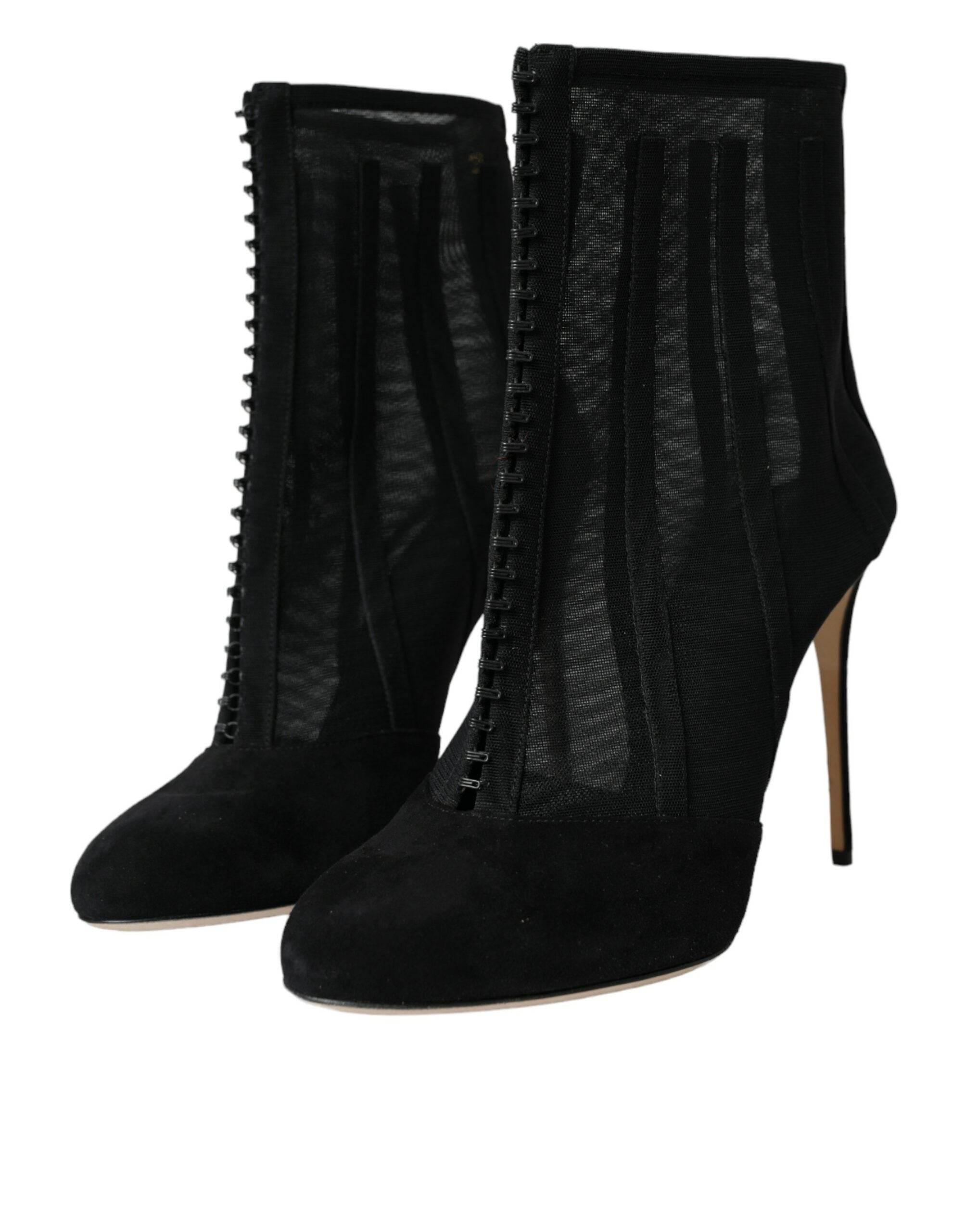Dolce & Gabbana Black Mesh Stiletto Heels Ankle Boots Shoes - Hilstor