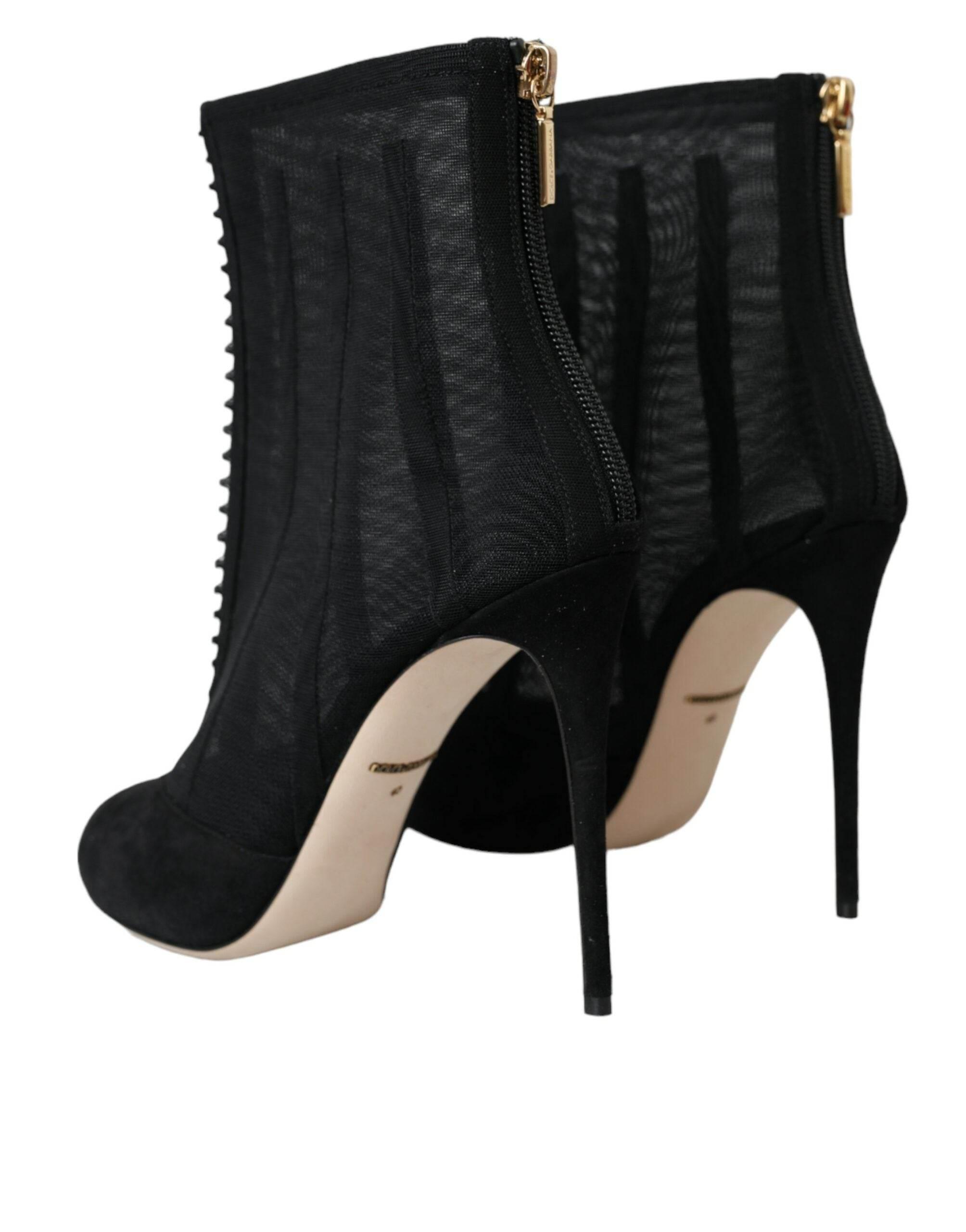 Dolce & Gabbana Black Mesh Stiletto Heels Ankle Boots Shoes - Hilstor