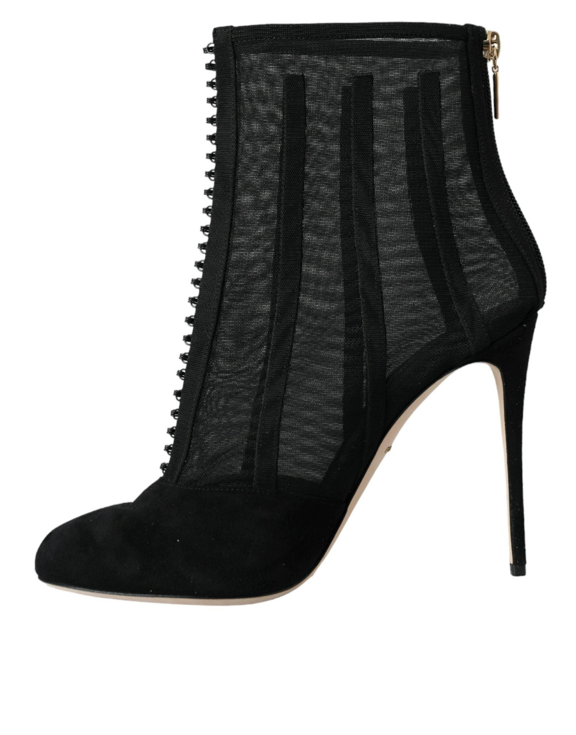 Dolce & Gabbana Black Mesh Stiletto Heels Ankle Boots Shoes - Hilstor