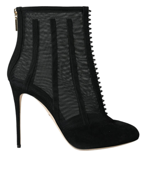 Dolce & Gabbana Black Mesh Stiletto Heels Ankle Boots Shoes - Hilstor