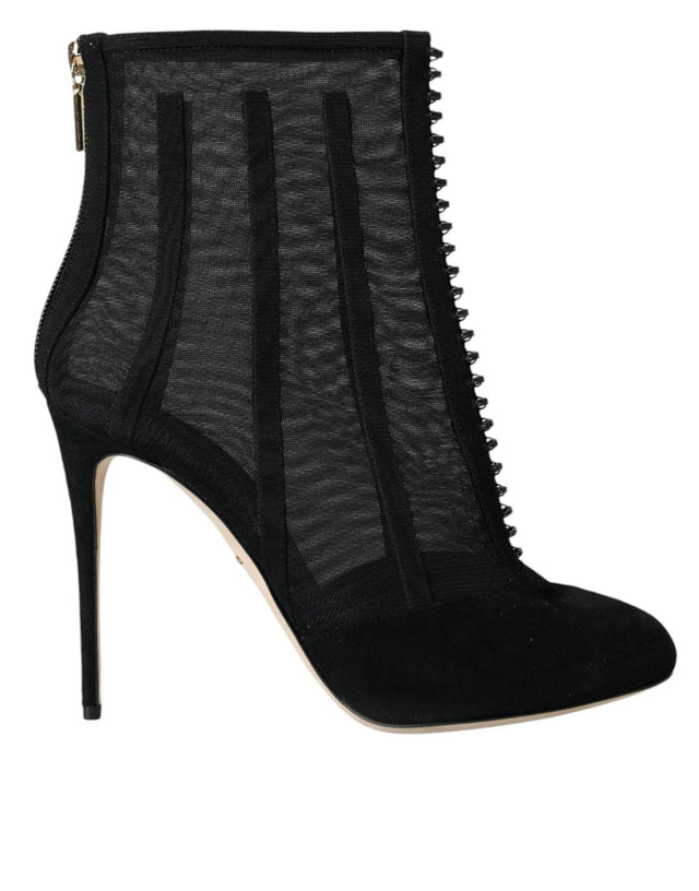 Dolce & Gabbana Black Mesh Stiletto Heels Ankle Boots Shoes - Hilstor