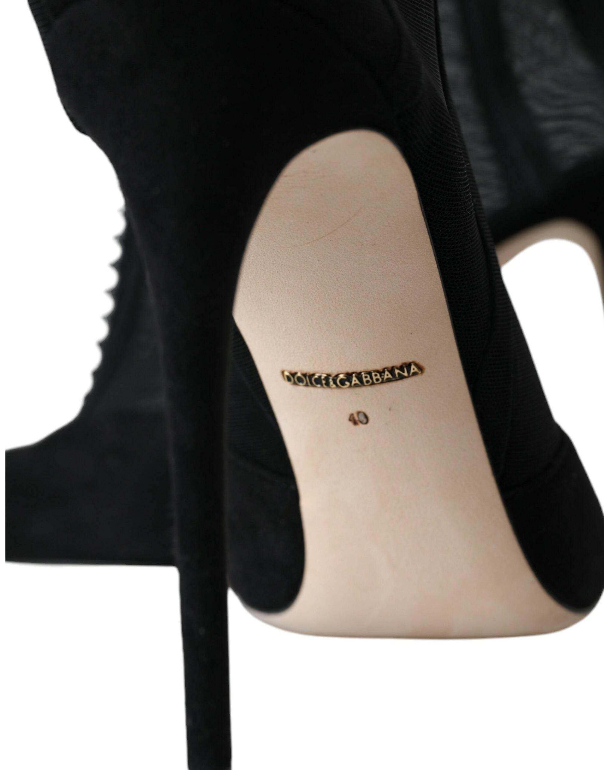 Dolce & Gabbana Black Mesh Stiletto Heels Ankle Boots Shoes - Hilstor