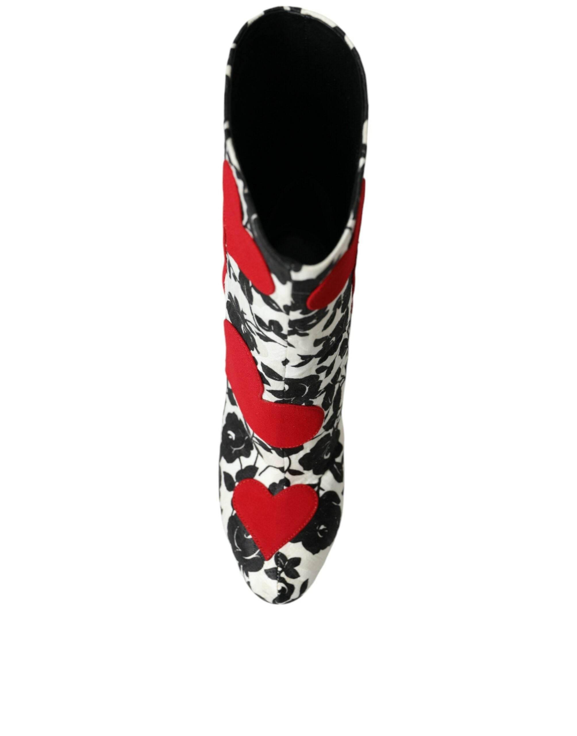 Dolce & Gabbana White Floral Hearts Leather High Boots Shoes - Hilstor