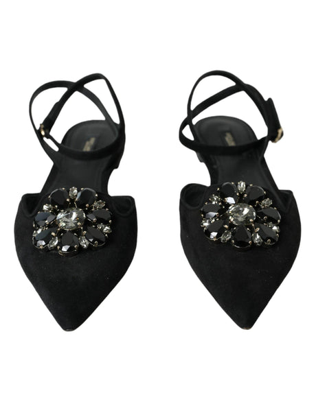 Dolce & Gabbana Black Leather Crystal Slingback Sandals Shoes - Hilstor