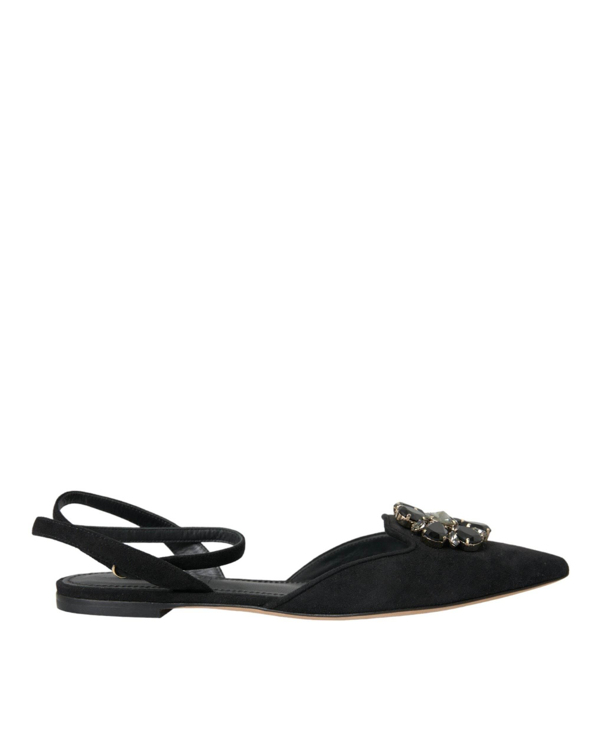 Dolce & Gabbana Black Leather Crystal Slingback Sandals Shoes - Hilstor