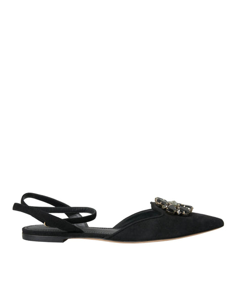 Dolce & Gabbana Black Leather Crystal Slingback Sandals Shoes - Hilstor