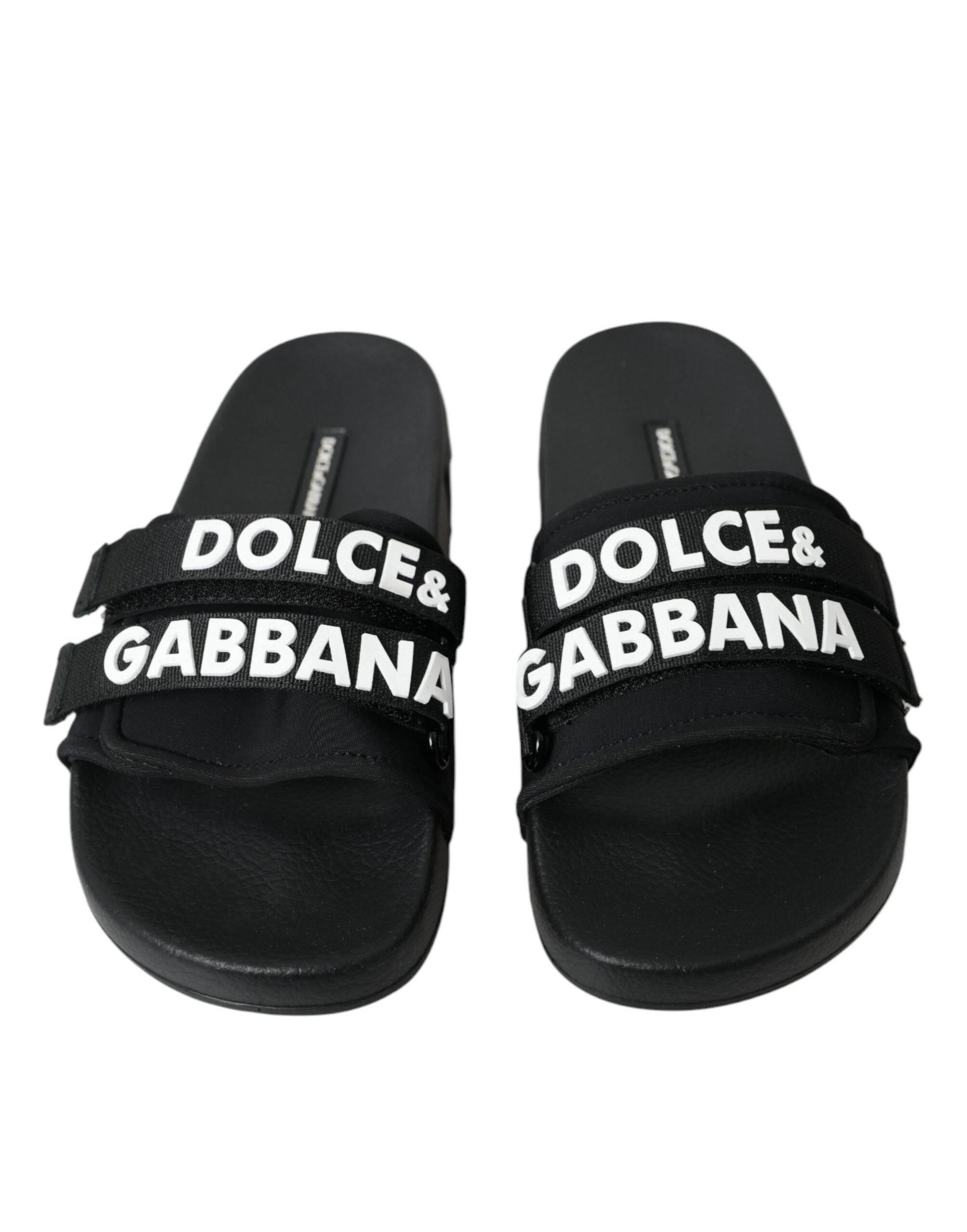 Dolce & Gabbana Black Neoprene Slides Flats Beachwear Shoes - Hilstor