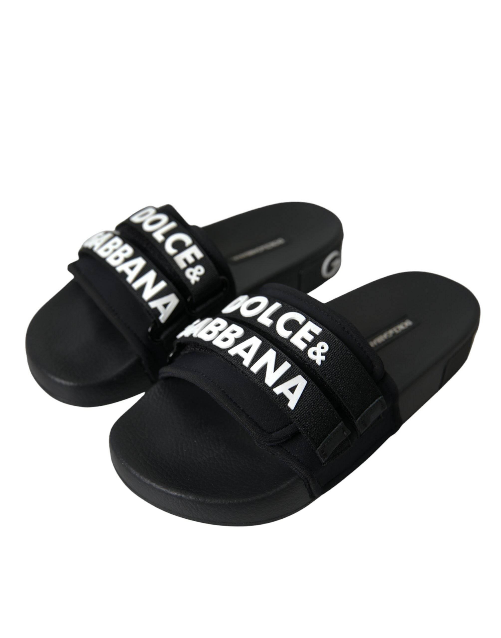 Dolce & Gabbana Black Neoprene Slides Flats Beachwear Shoes - Hilstor