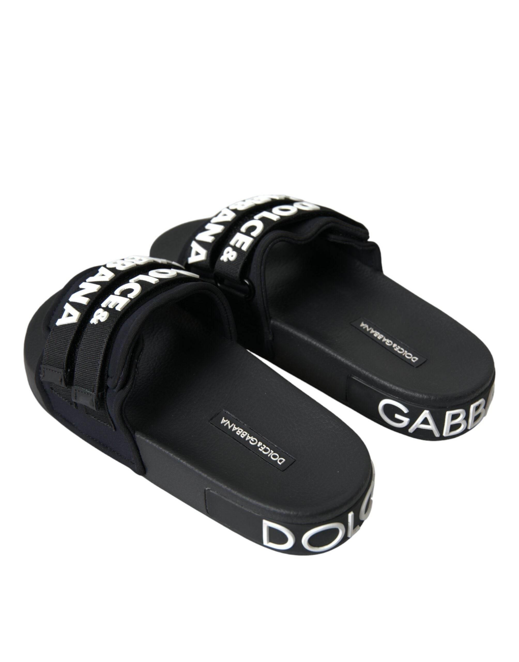 Dolce & Gabbana Black Neoprene Slides Flats Beachwear Shoes - Hilstor