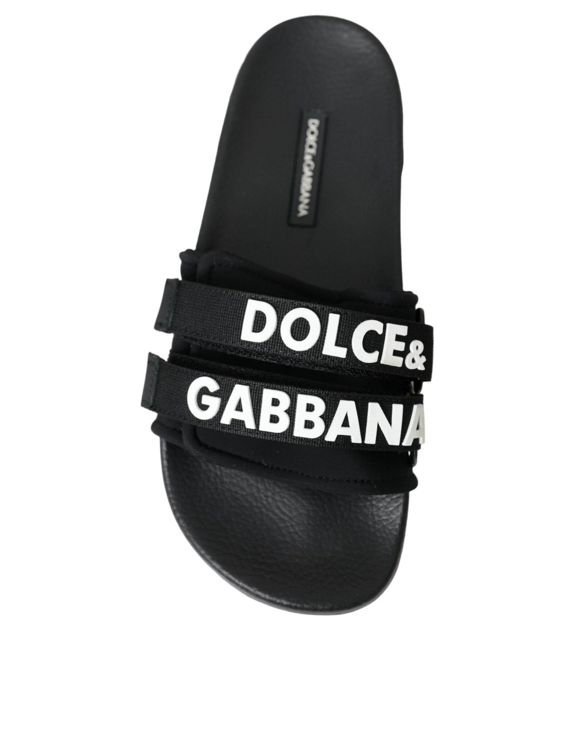 Dolce & Gabbana Black Neoprene Slides Flats Beachwear Shoes - Hilstor