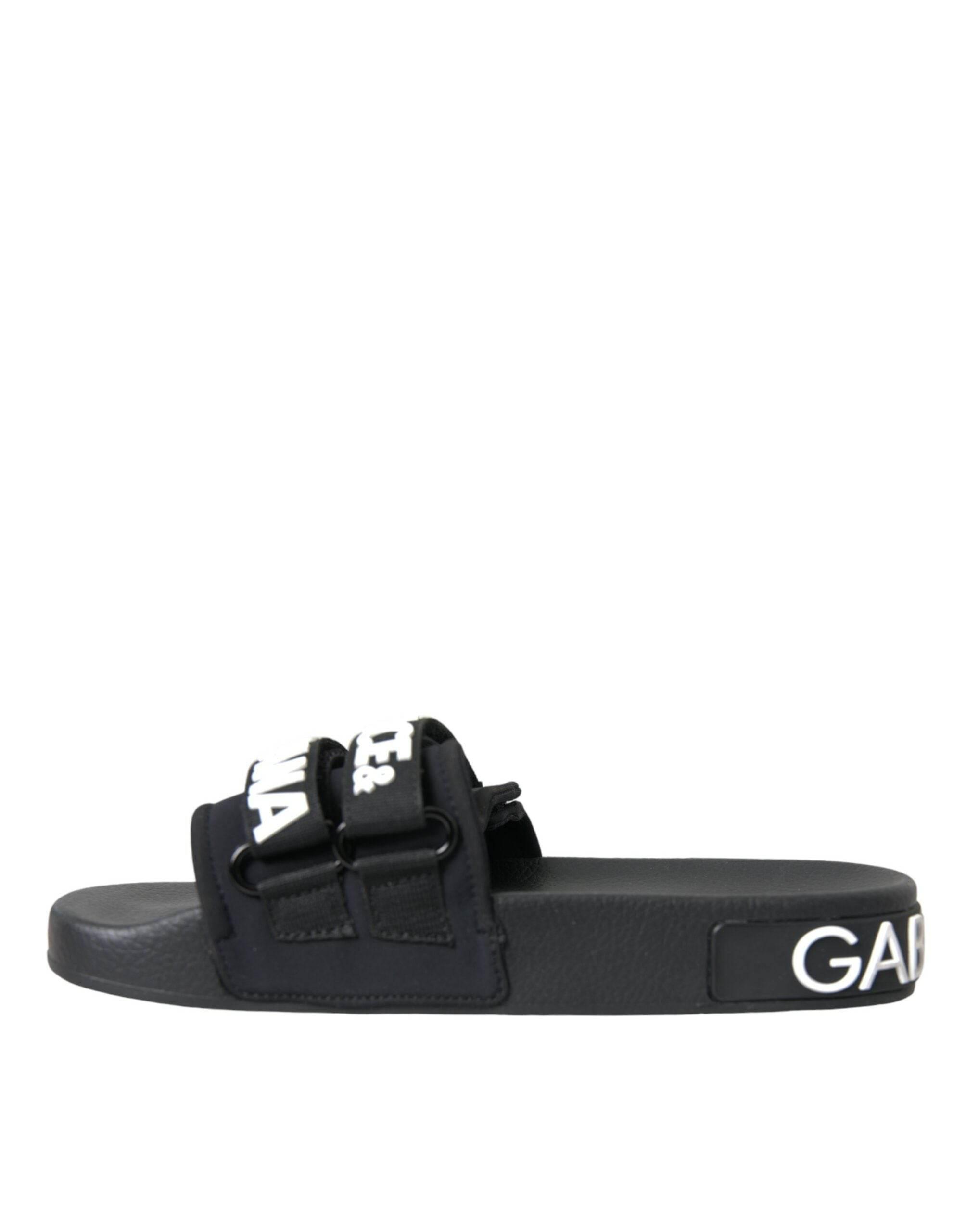 Dolce & Gabbana Black Neoprene Slides Flats Beachwear Shoes - Hilstor