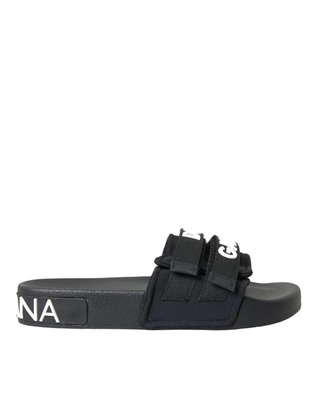 Dolce & Gabbana Black Neoprene Slides Flats Beachwear Shoes - Hilstor