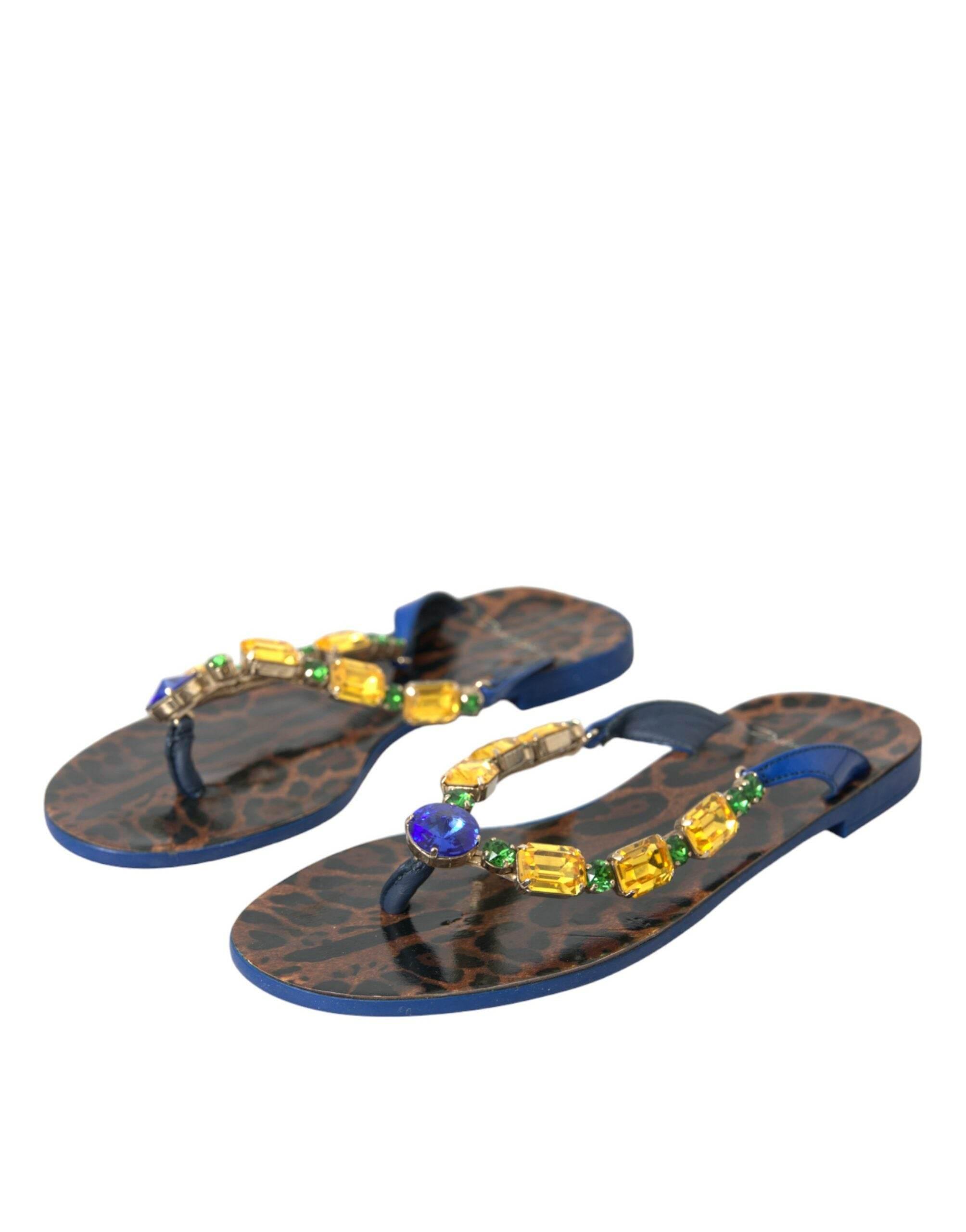 Dolce & Gabbana Blue Crystal Calf Leather Beachwear Shoes - Hilstor