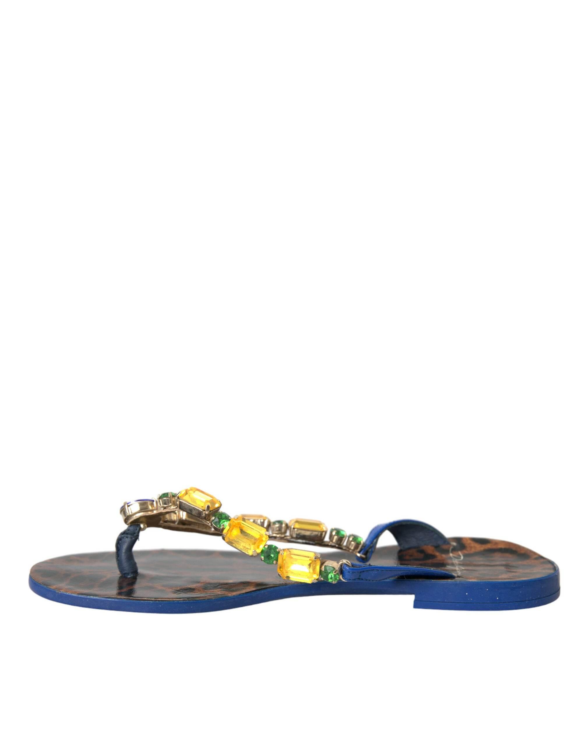 Dolce & Gabbana Blue Crystal Calf Leather Beachwear Shoes - Hilstor