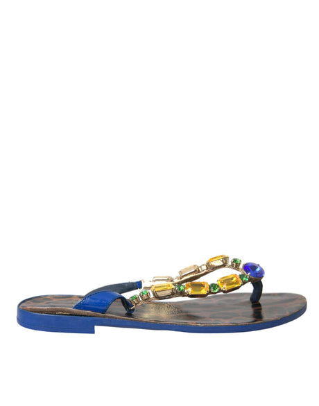 Dolce & Gabbana Blue Crystal Calf Leather Beachwear Shoes - Hilstor