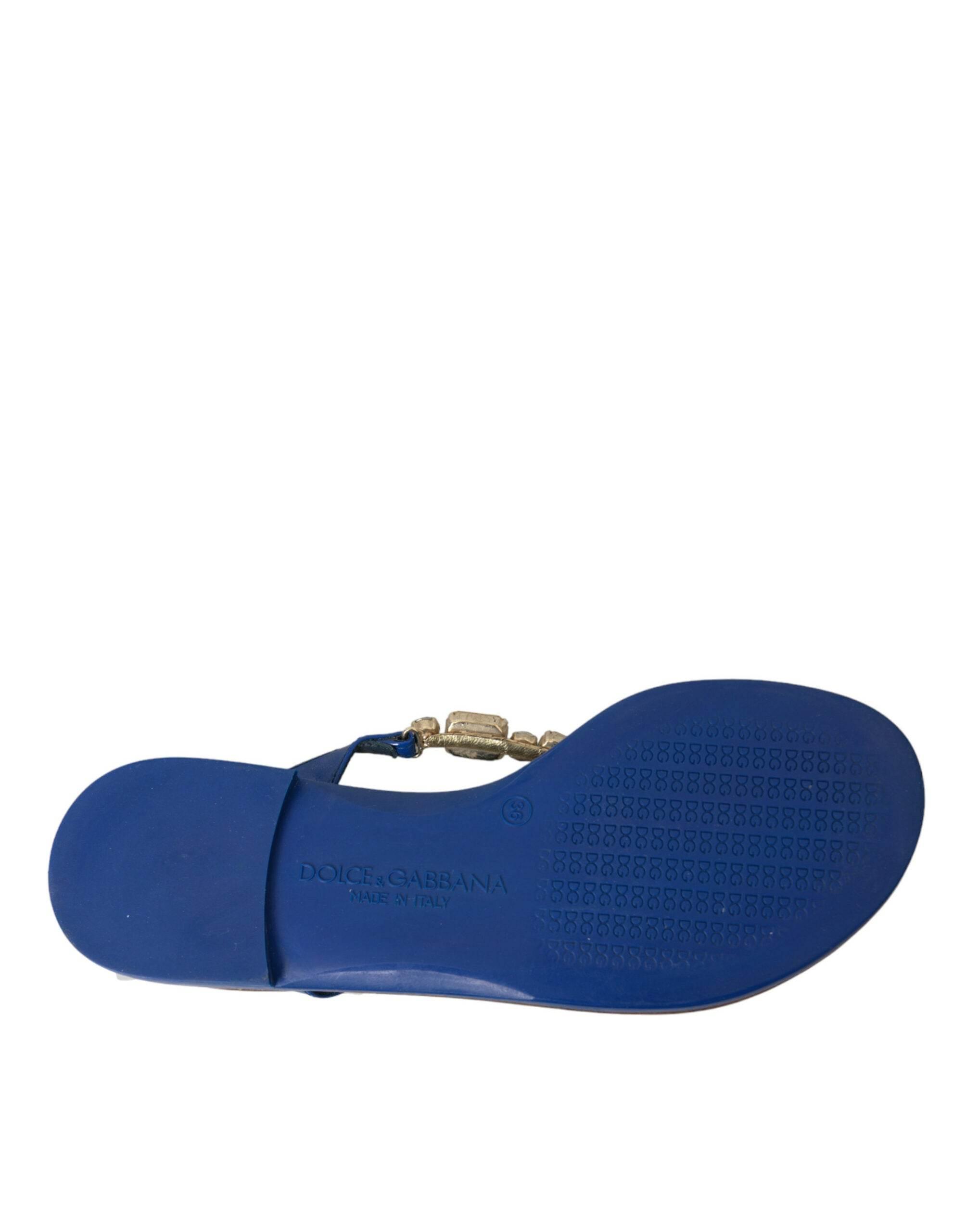 Dolce & Gabbana Blue Crystal Calf Leather Beachwear Shoes - Hilstor