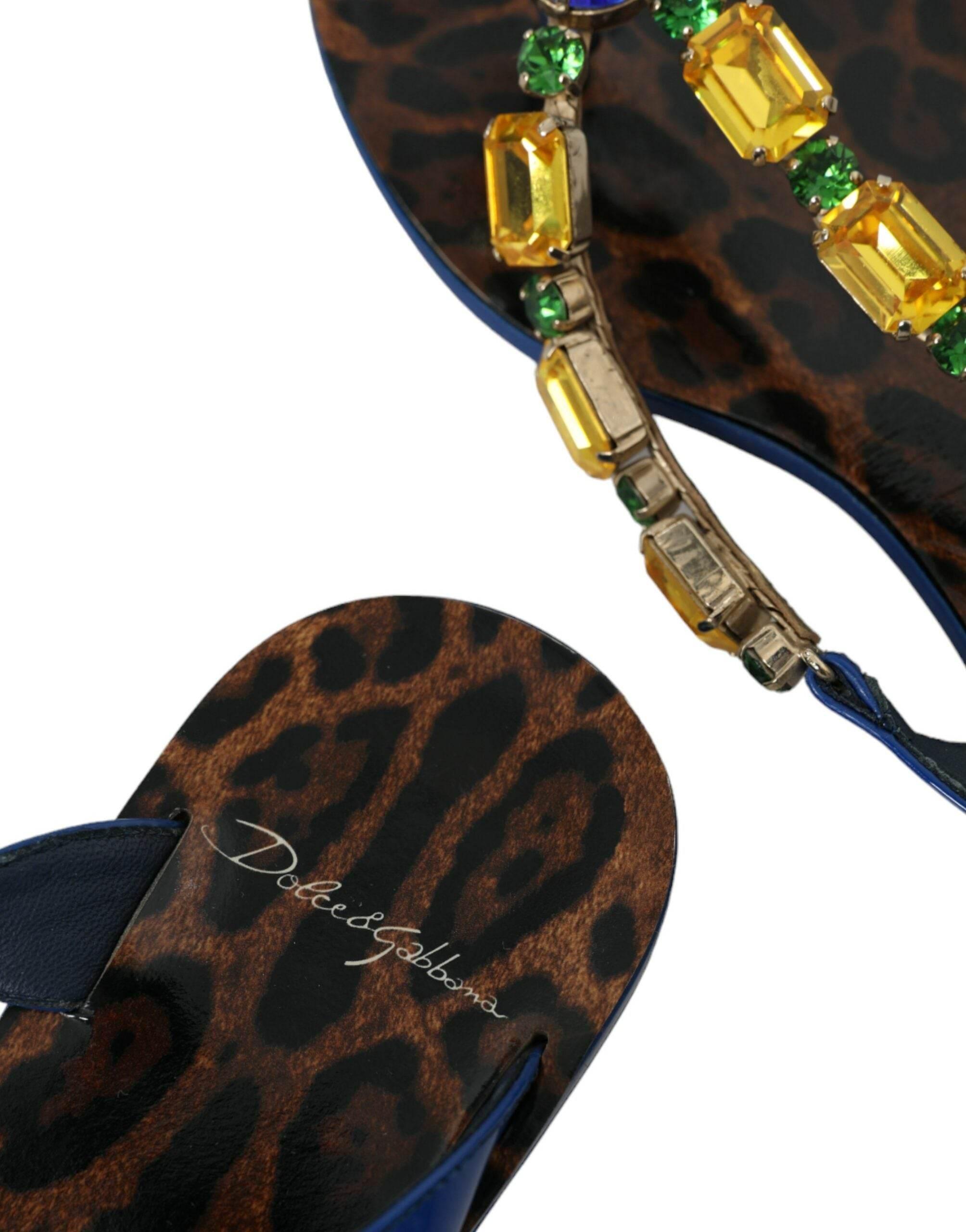 Dolce & Gabbana Blue Crystal Calf Leather Beachwear Shoes - Hilstor
