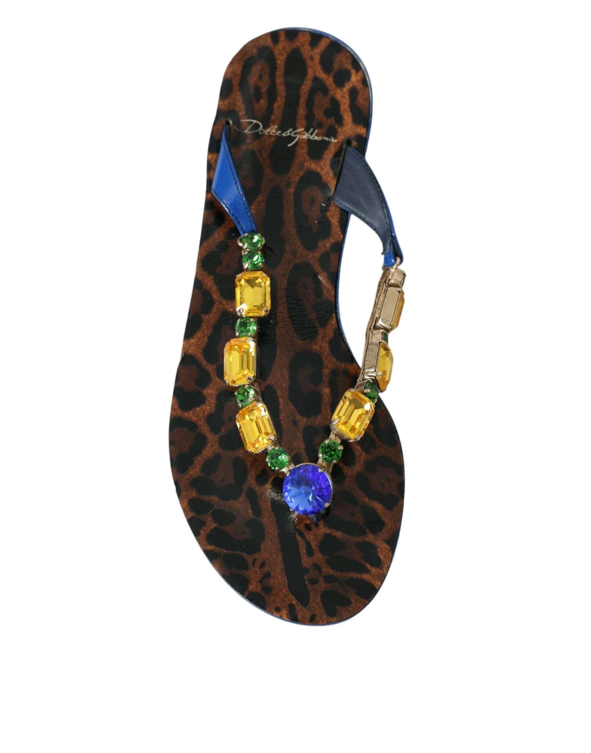 Dolce & Gabbana Blue Crystal Calf Leather Beachwear Shoes - Hilstor