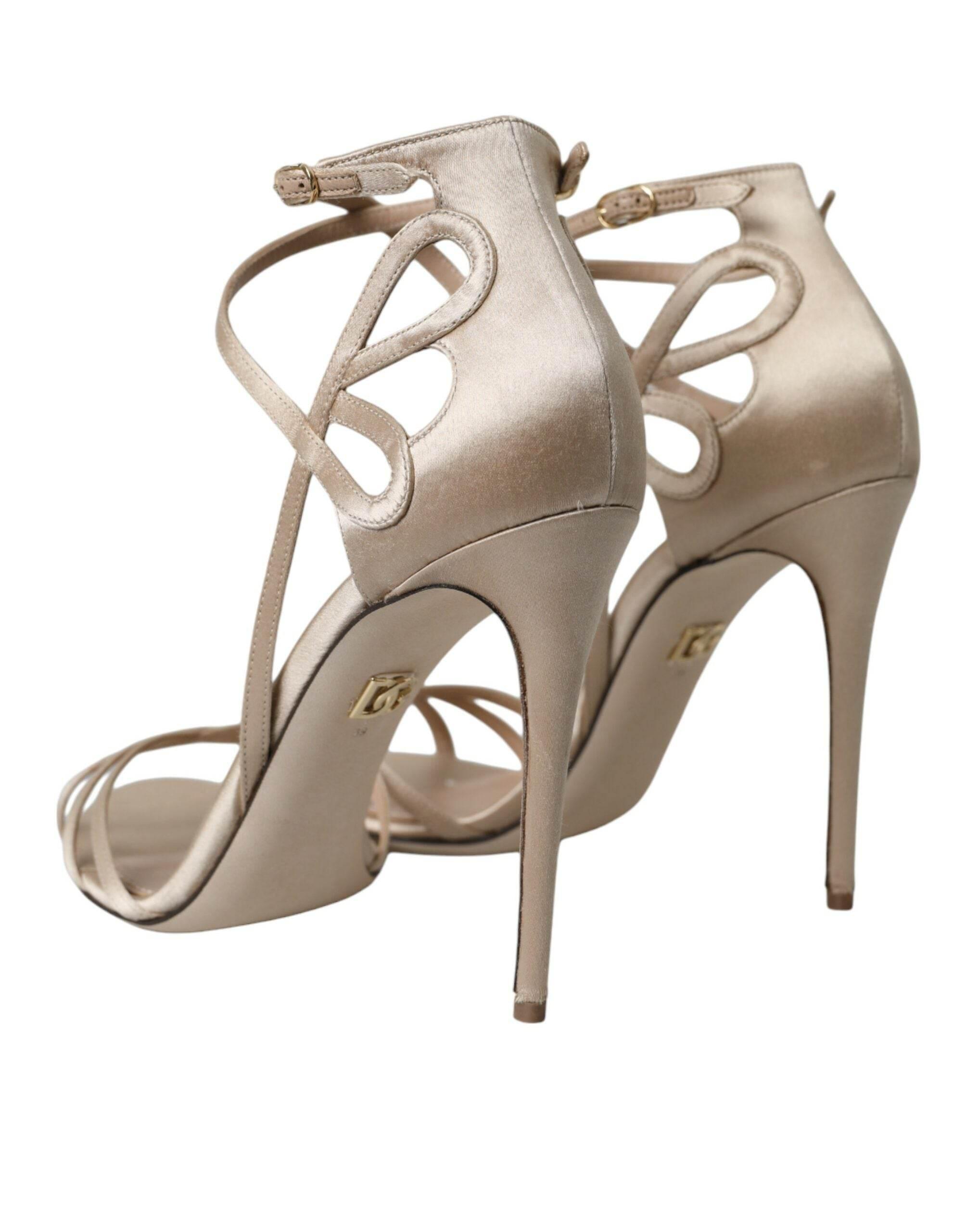 Dolce & Gabbana Beige Leather Strappy Heels Sandals Shoes - Hilstor