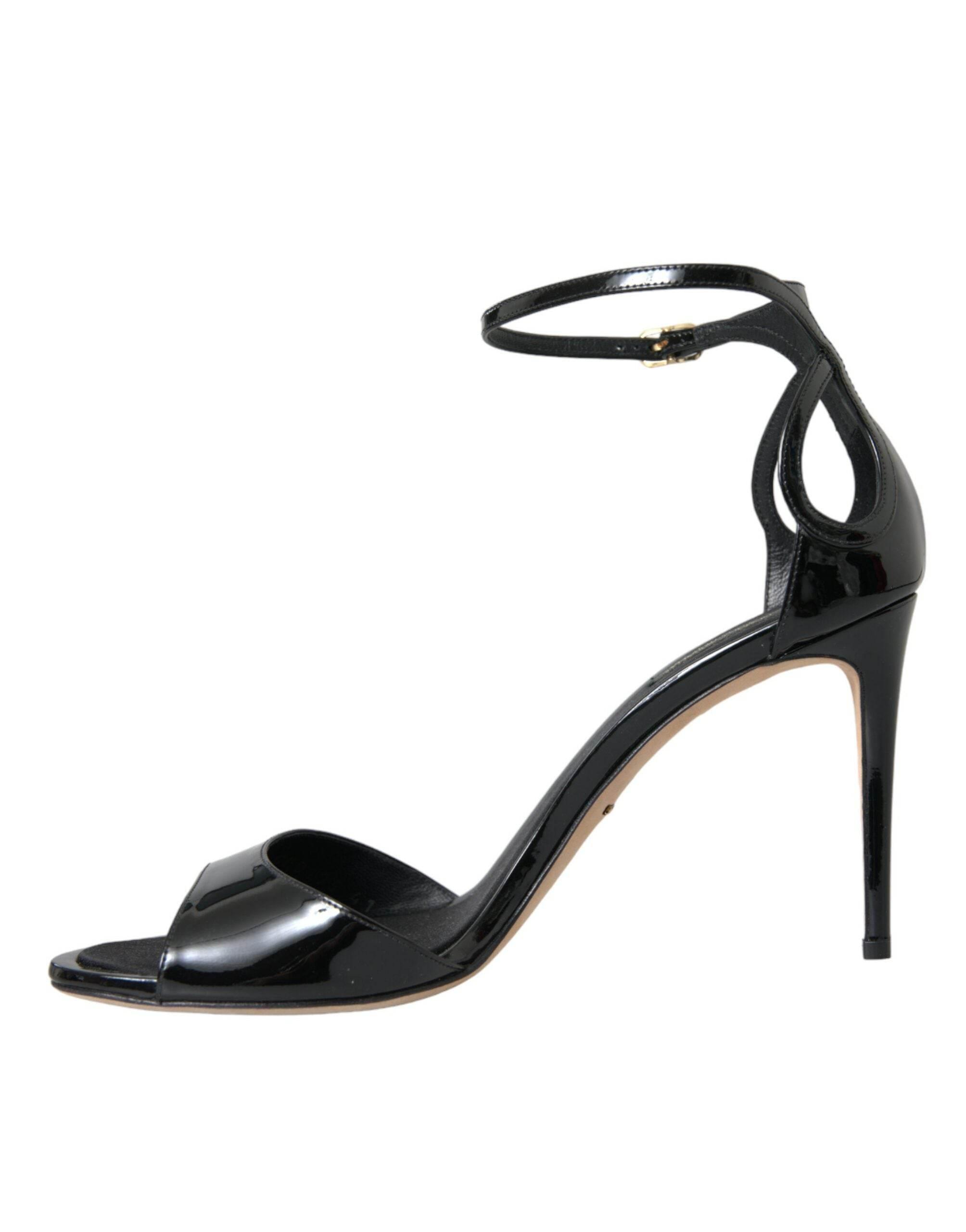 Dolce & Gabbana Black KEIRA Leather Heels Sandals Shoes - Hilstor