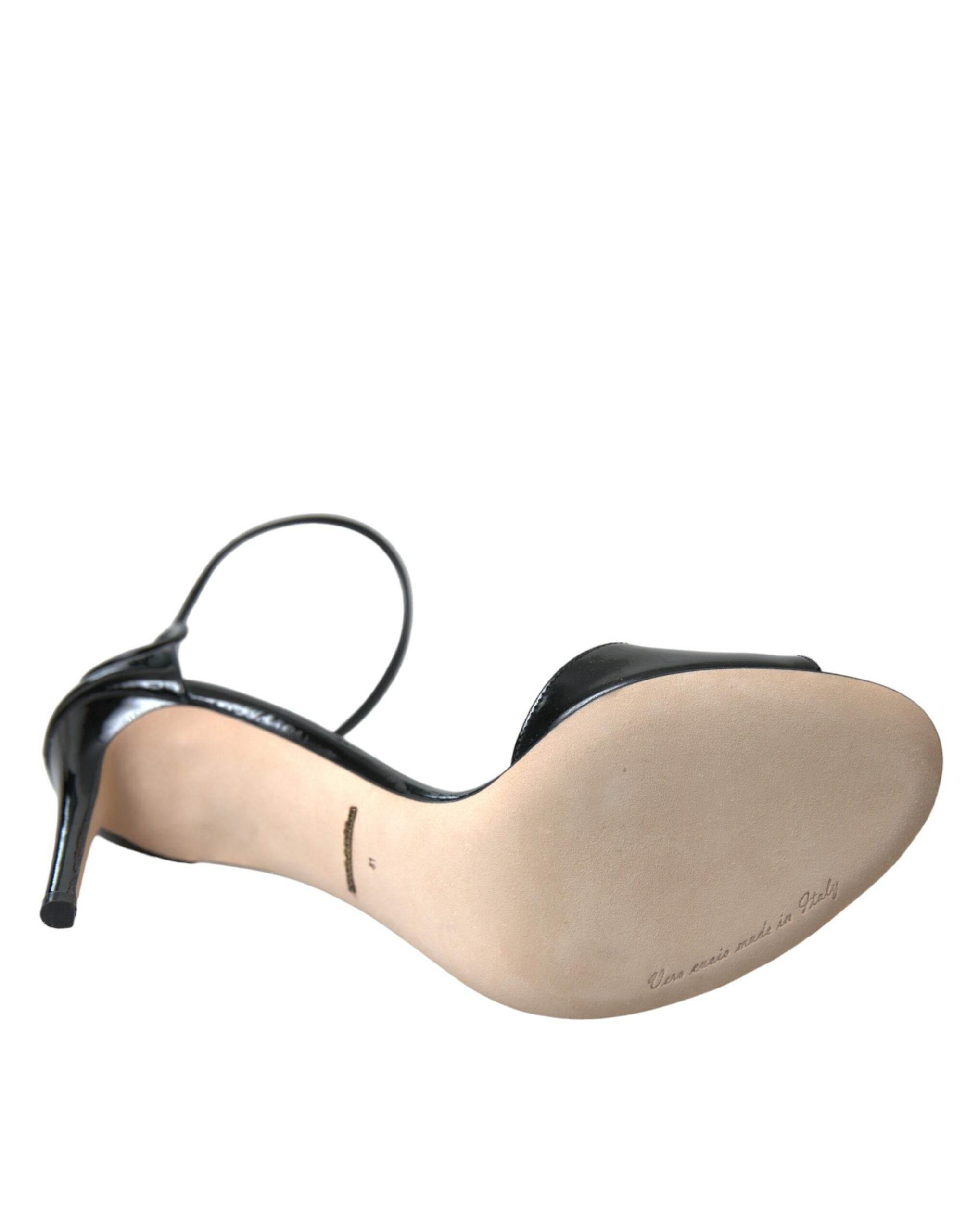 Dolce & Gabbana Black KEIRA Leather Heels Sandals Shoes - Hilstor