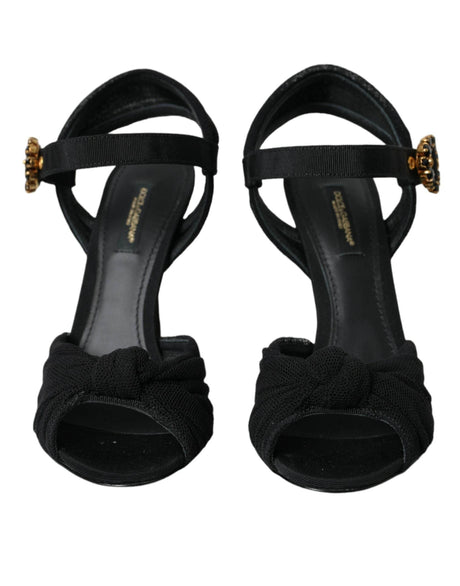 Dolce & Gabbana Black Suede Embellished Heels Sandals Shoes - Hilstor