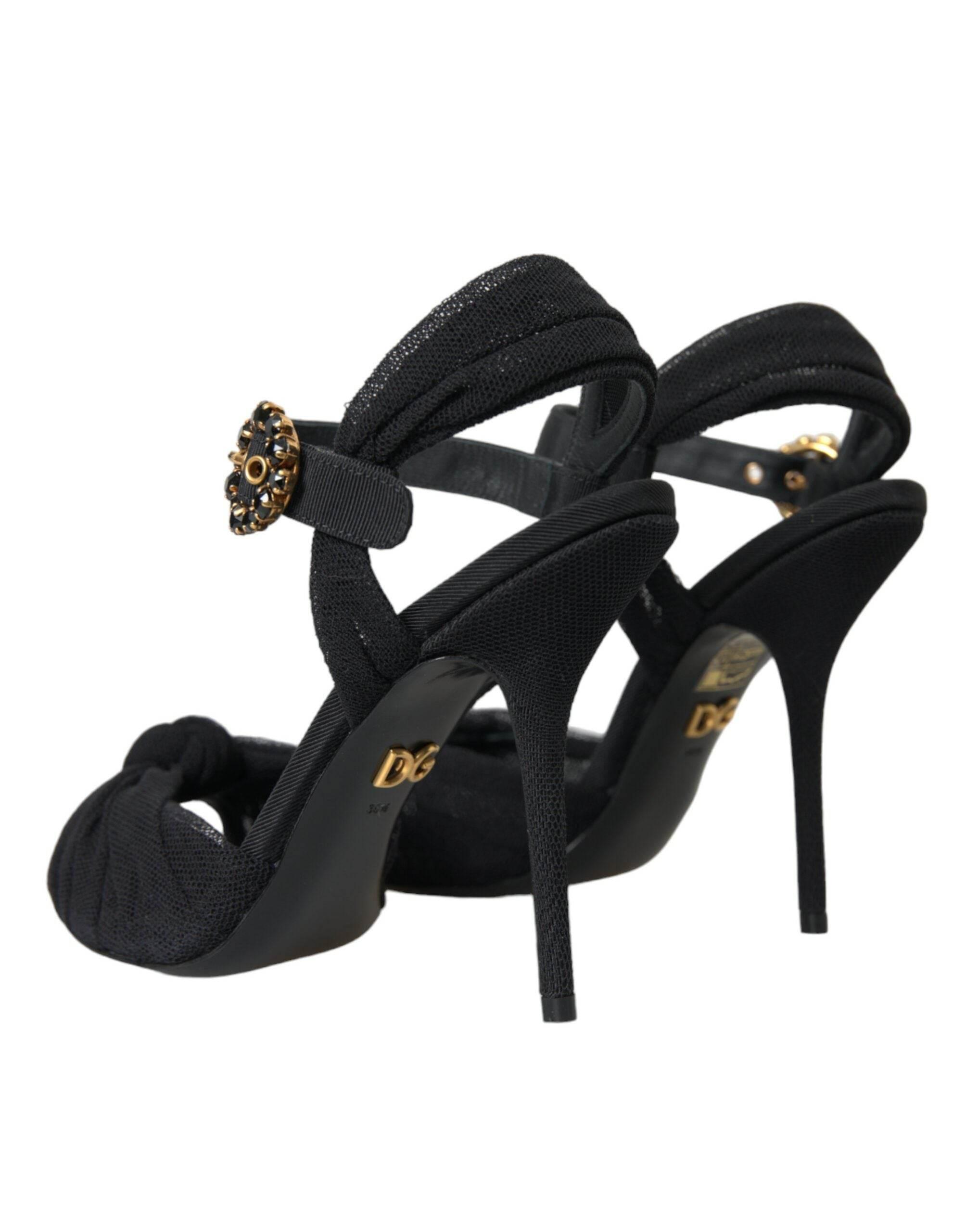 Dolce & Gabbana Black Suede Embellished Heels Sandals Shoes - Hilstor
