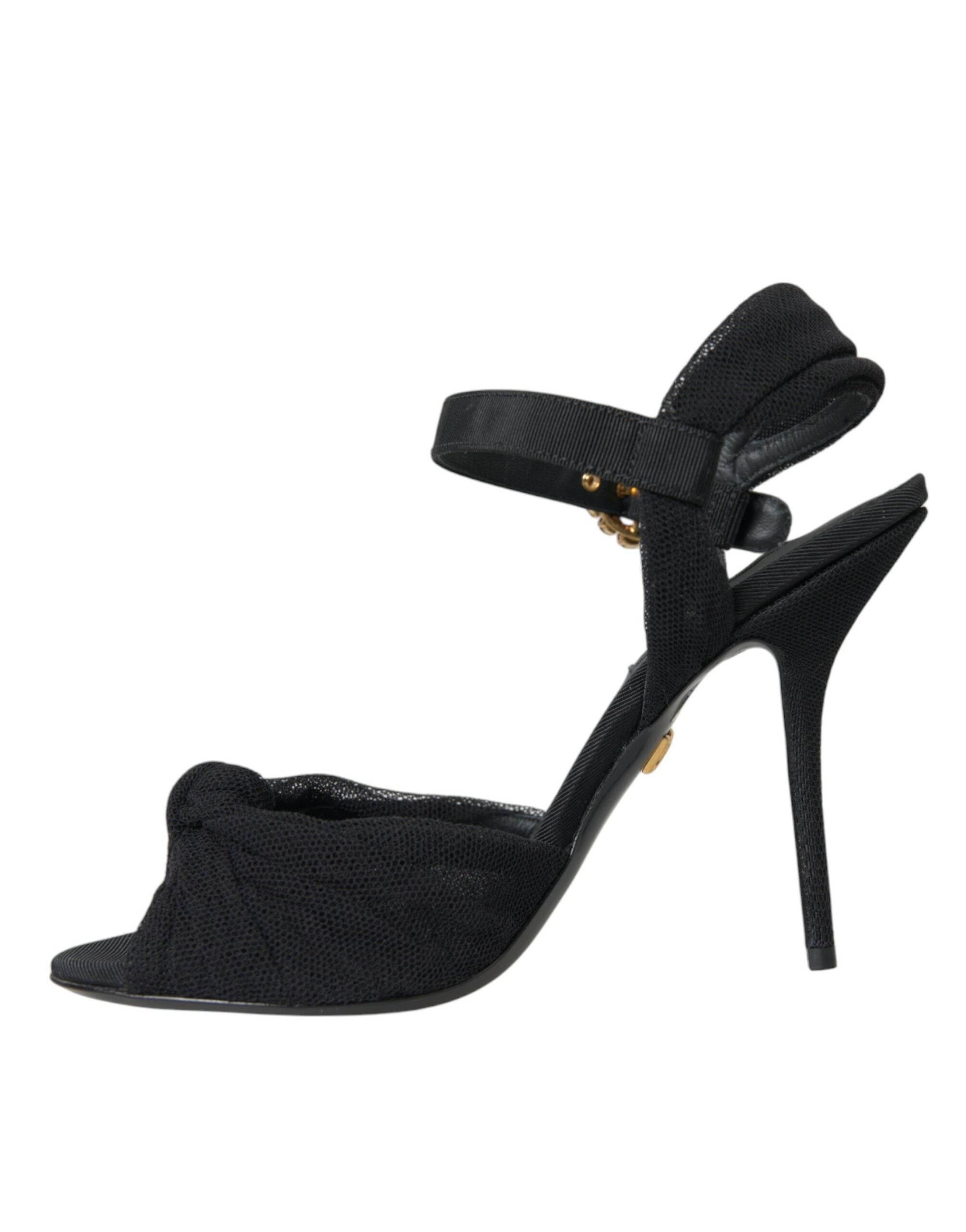 Dolce & Gabbana Black Suede Embellished Heels Sandals Shoes - Hilstor