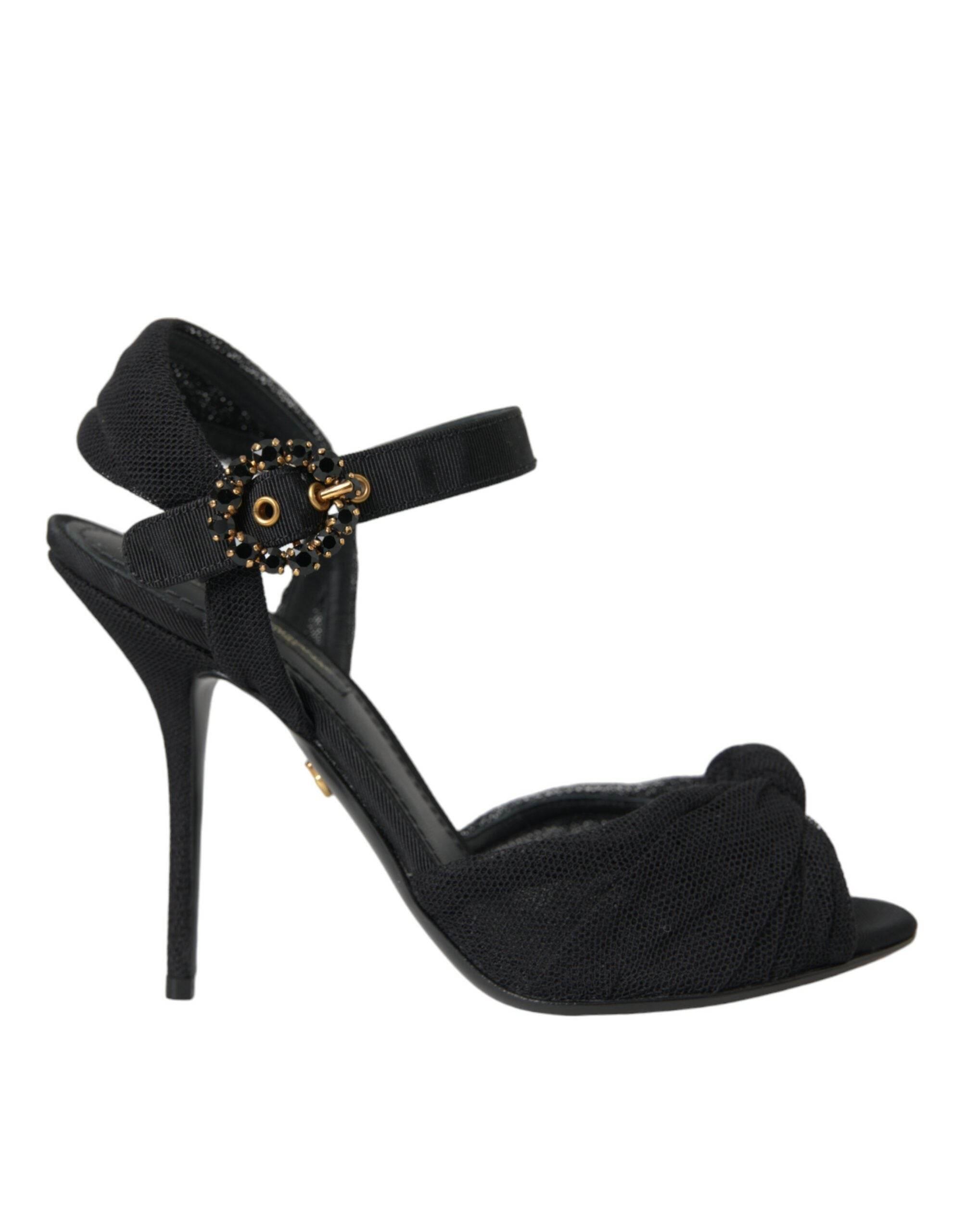 Dolce & Gabbana Black Suede Embellished Heels Sandals Shoes - Hilstor