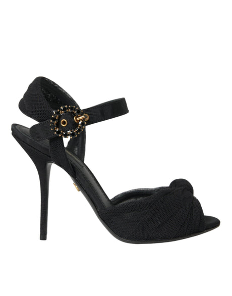 Dolce & Gabbana Black Suede Embellished Heels Sandals Shoes - Hilstor