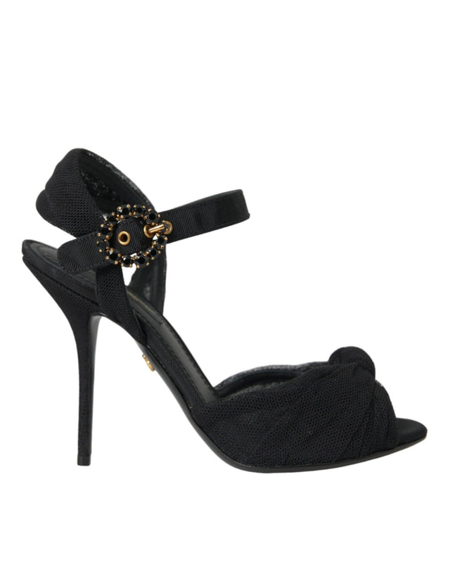 Dolce & Gabbana Black Suede Embellished Heels Sandals Shoes - Hilstor