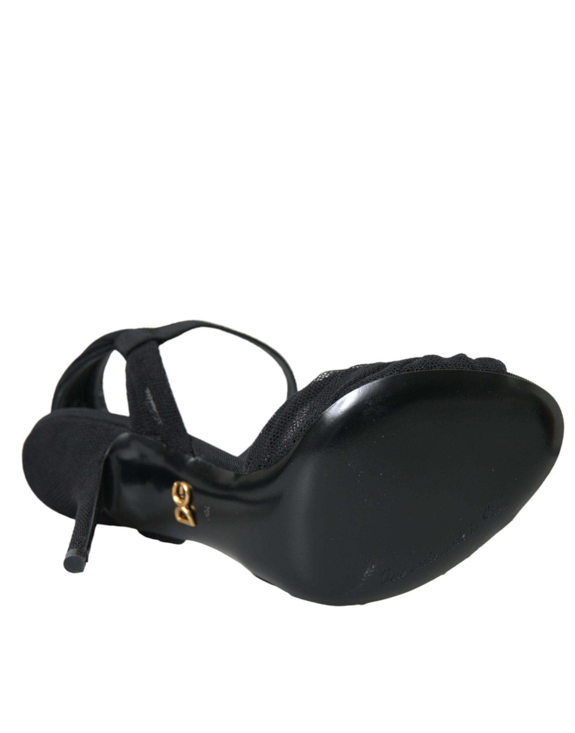 Dolce & Gabbana Black Suede Embellished Heels Sandals Shoes - Hilstor