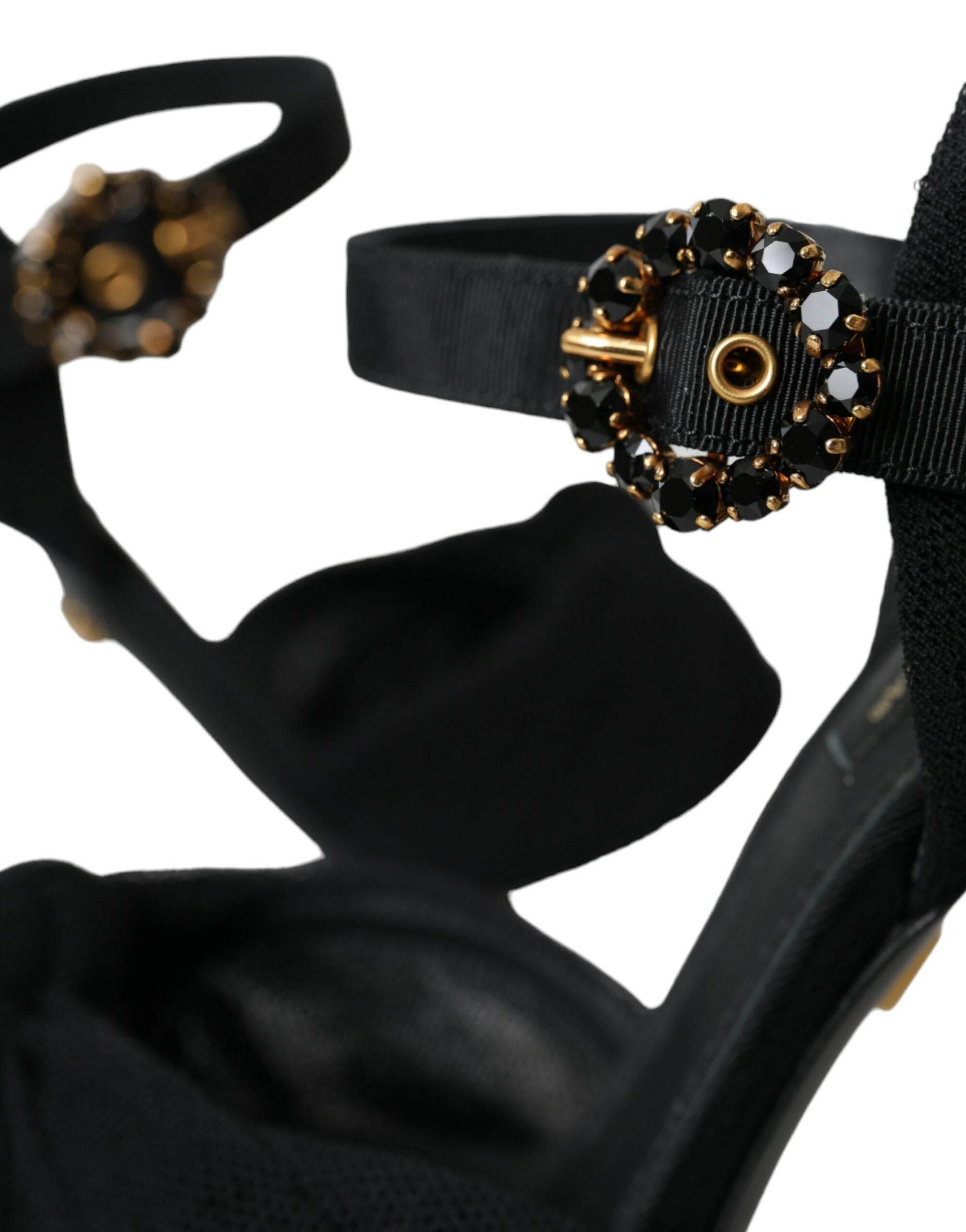 Dolce & Gabbana Black Suede Embellished Heels Sandals Shoes - Hilstor
